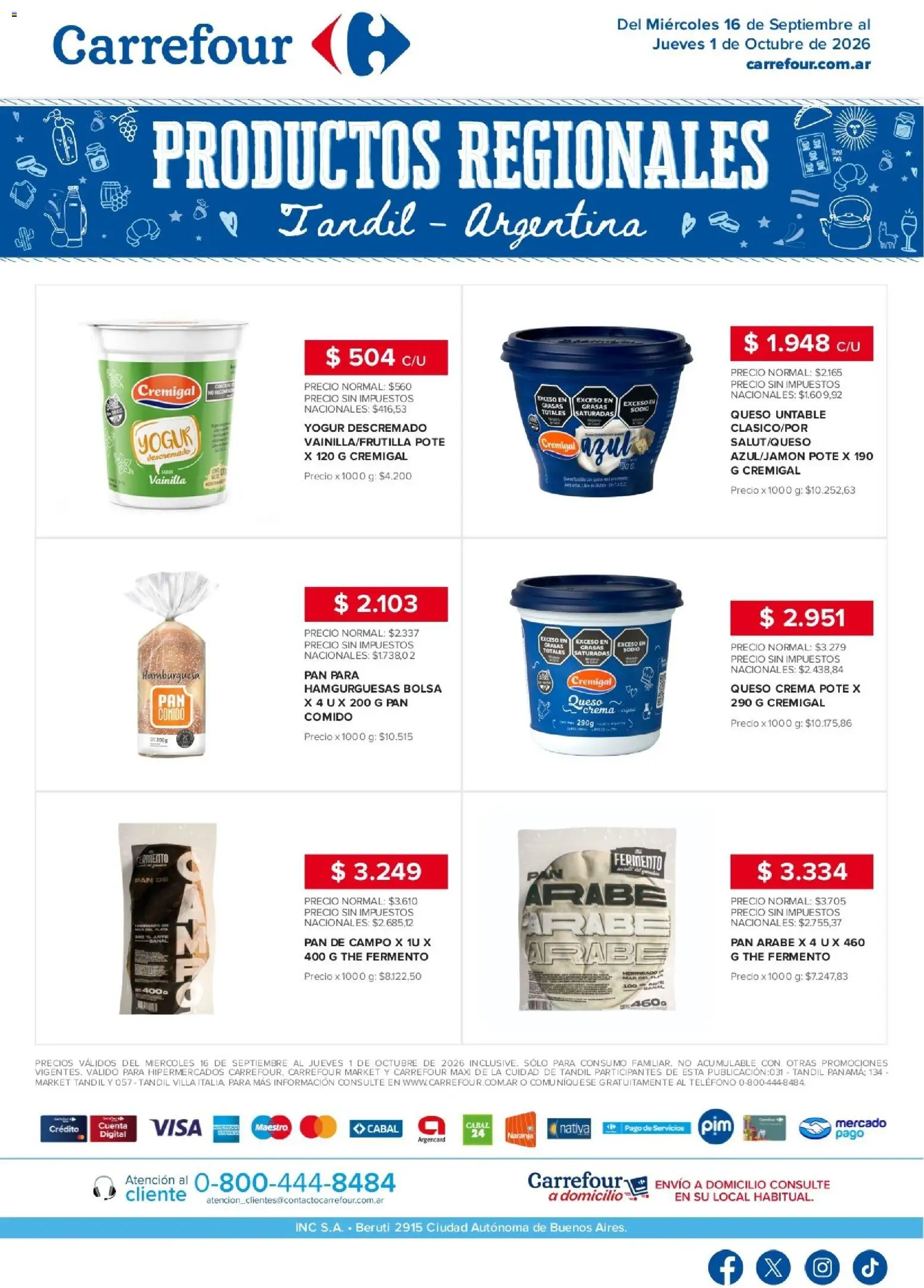 Vista previa del folleto de la tienda Carrefour válido desde el 16/09/2026 - Teléfono, Queso, Pan, Queso crema, Crema, Yogur, Pan de campo, Untable