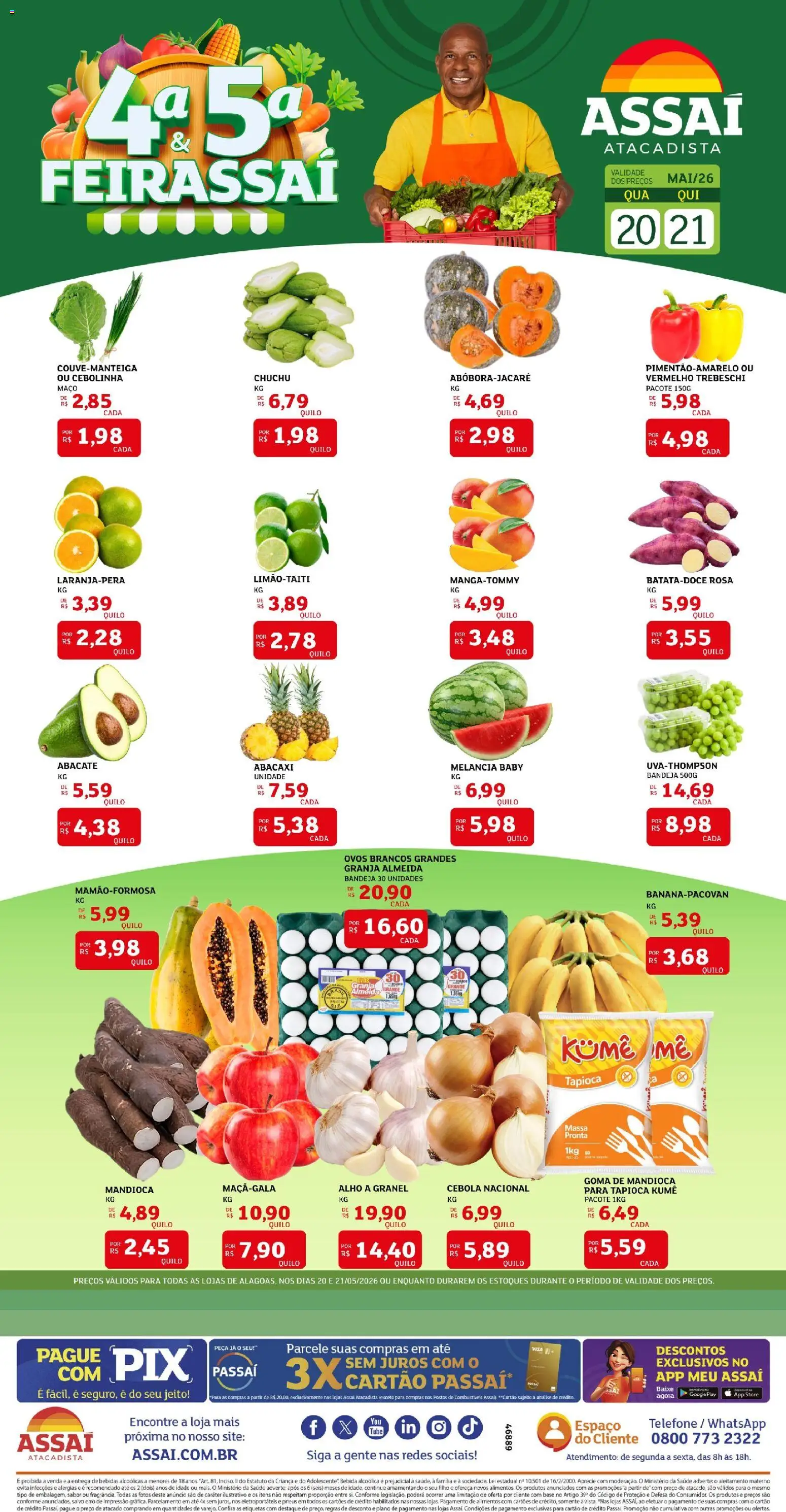 Pré-Visualização do folheto "Assaí Atacadista ofertas - AL" da loja Assaí Atacadista válido a partir de 20/05/2026 - Telefone, Ovos, Abacate, Mandioca, Alimentos, Cebola, Bandeja, Alho