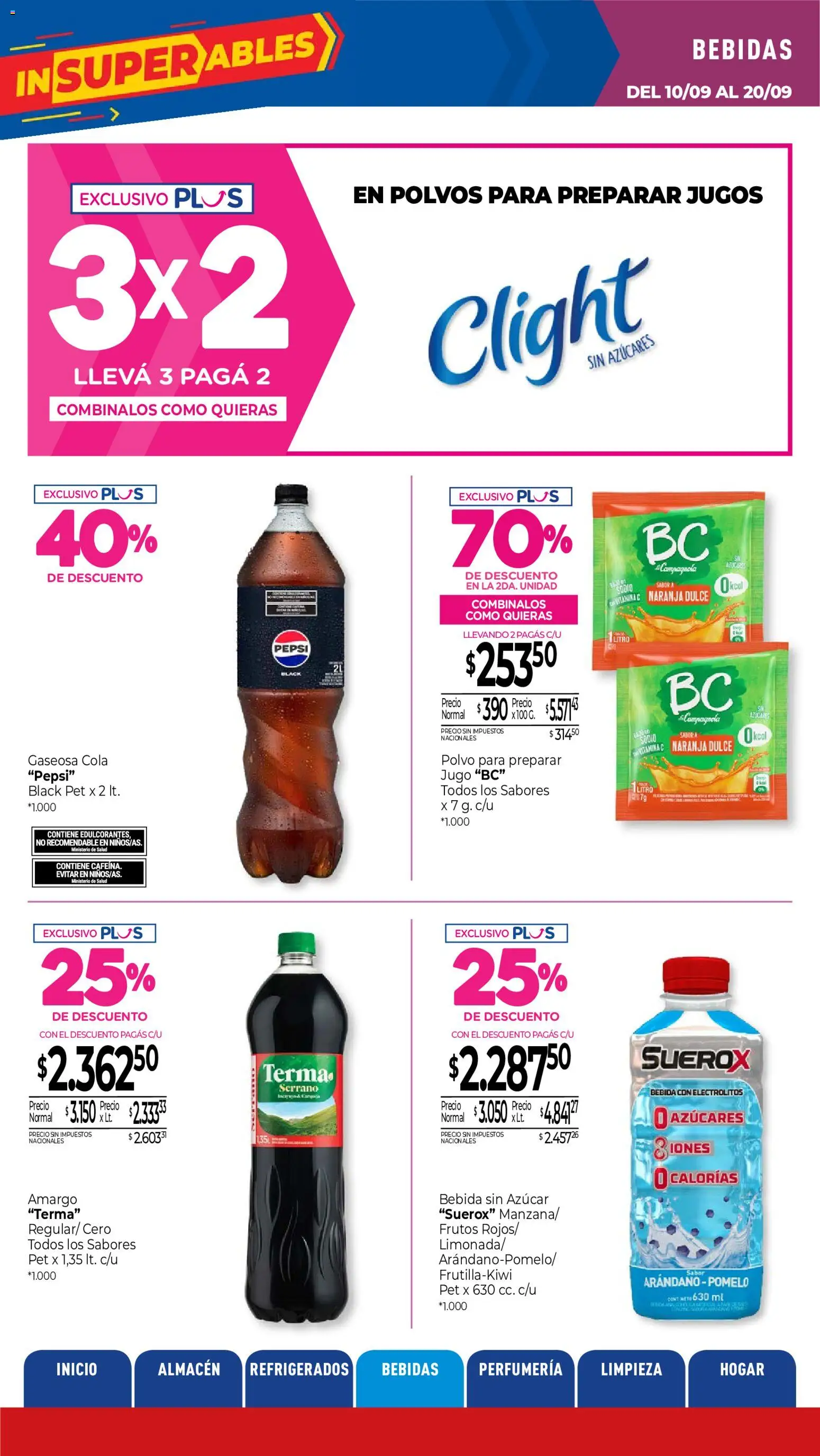 Vista previa del folleto de la tienda La Anonima válido desde el 10/09/2026 - Bebidas, Pepsi, Azucar, Pomelo, Gaseosa, Jugo, Dulce, Polvo