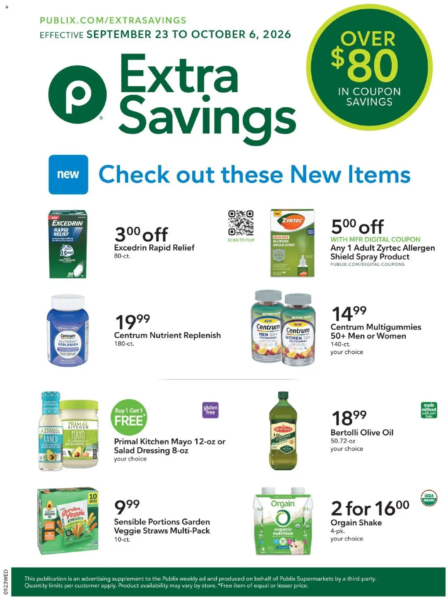 Ad Preview of Publix Publix Extra Savings from 09/23/2026 - Salad, Avocado, Dressing, Oil, Olive oil, Clip, Avocado oil