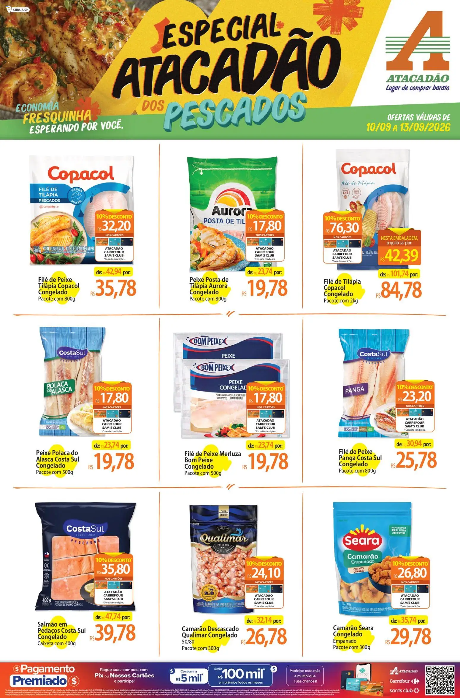 Pré-Visualização do folheto "Atacadão ofertas - SP" da loja Atacadão válido a partir de 10/09/2026 - Peixe, Camarão, Salmão, Filé de tilápia, Tilápia, Filé de peixe