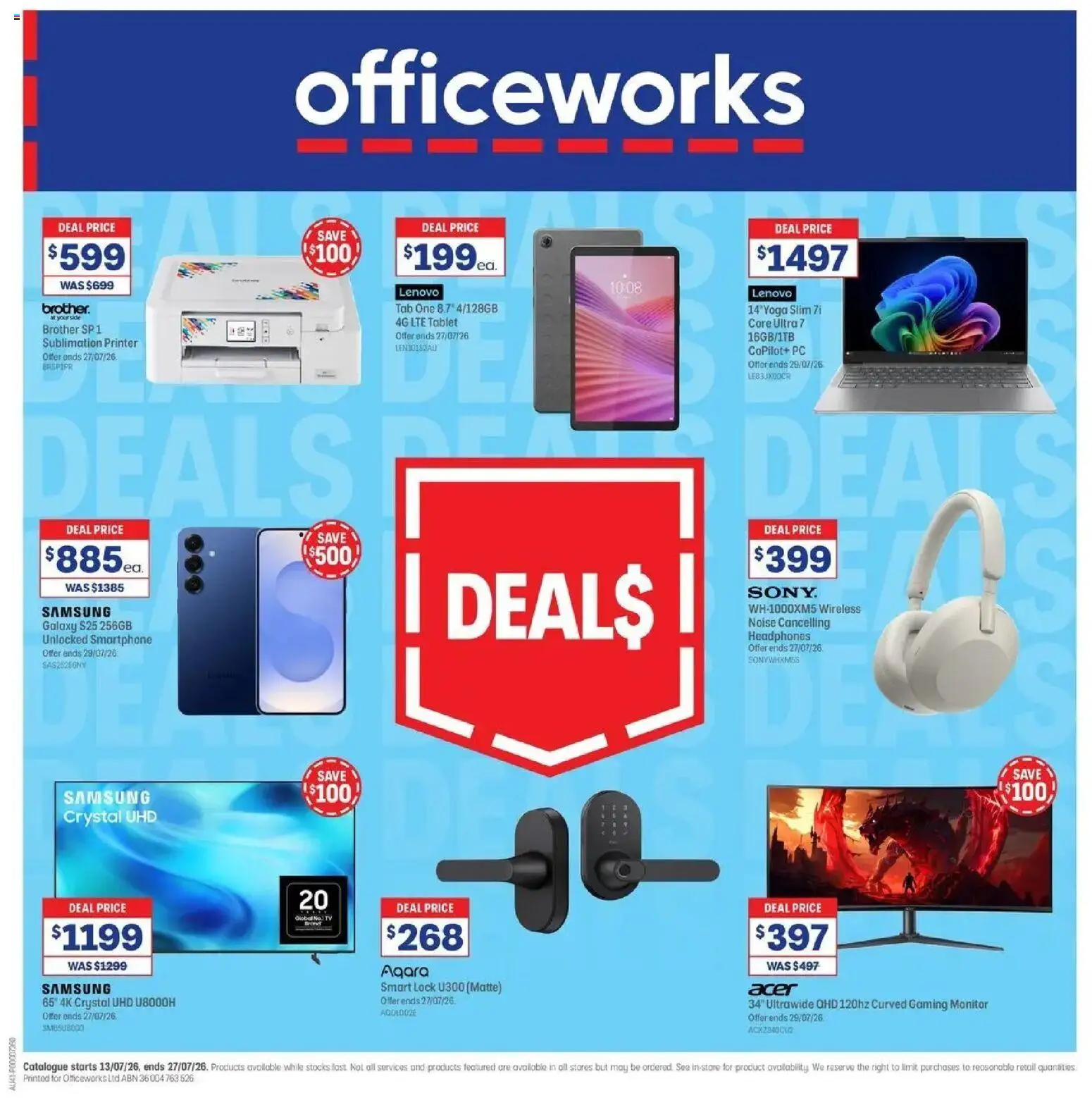 Preview of catalogue Officeworks catalogue from shop Officeworks valid 12/07/2026 - Smartphone, Monitor, Pc, Printer, Headphones