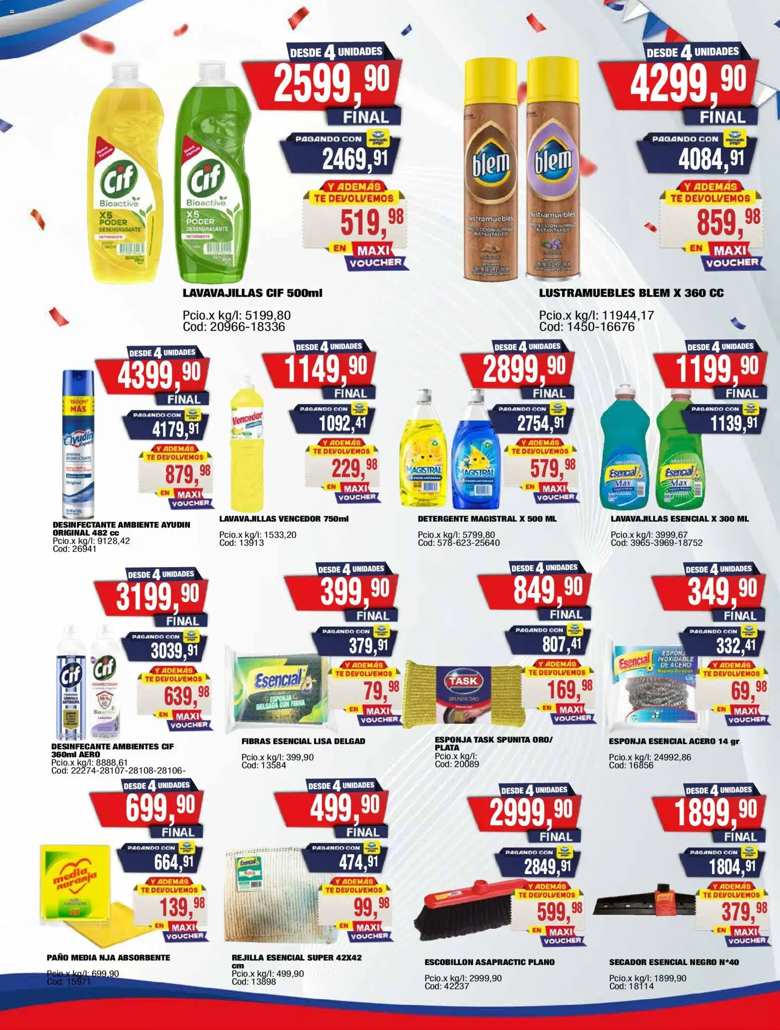 Vista previa del folleto de la tienda Maxiconsumo válido desde el 10/08/2026 - Lavavajillas, Limón, Rejilla, Detergente, Esponja, Escobillon, Desinfectante, Lustramuebles