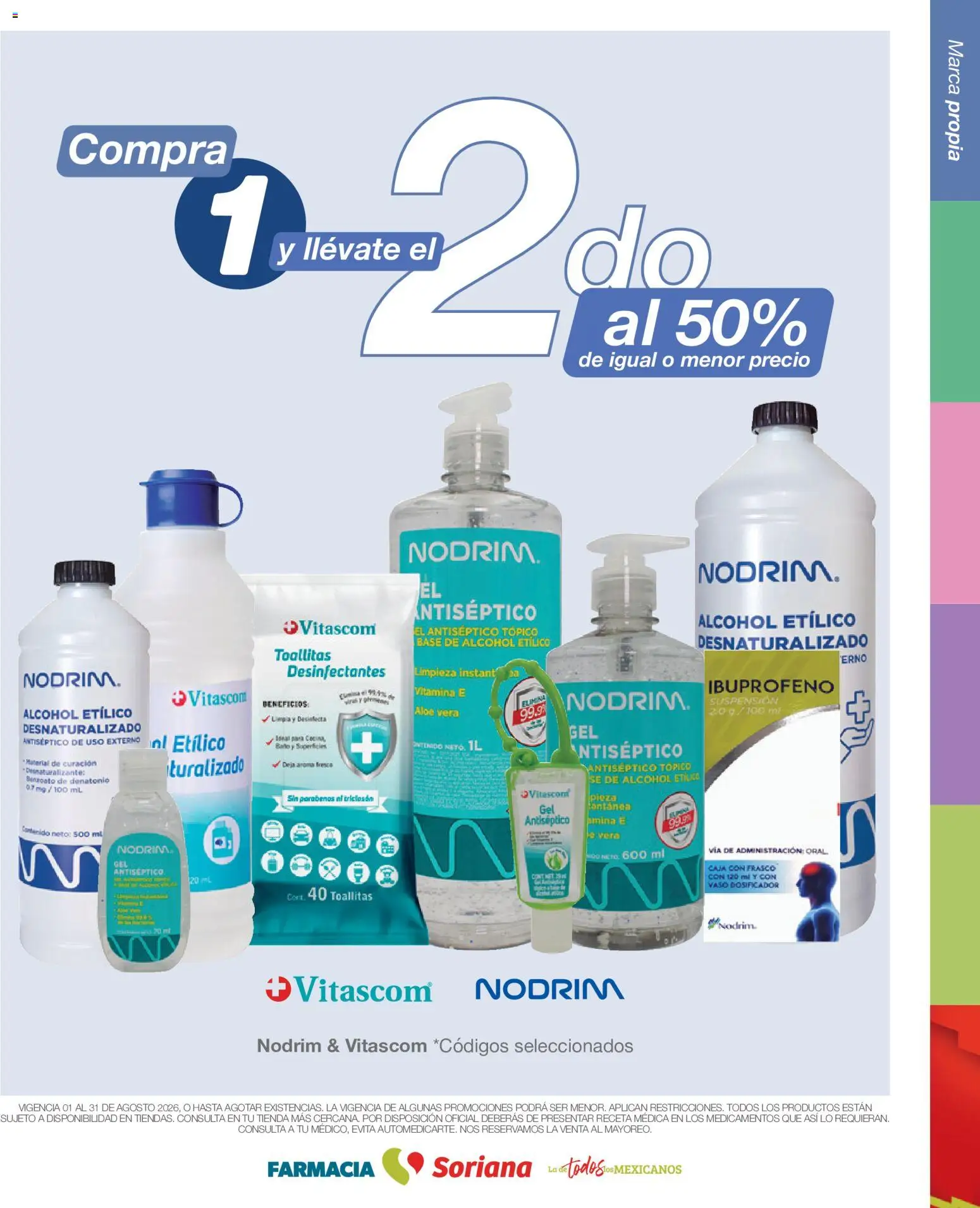 Vista previa las ofertas de la tienda Soriana - Soriana Folleto Farmacia Soriana Híper Nacional desde el 01/08/2026 - Alcohol, Caja, Aloe Vera, Frasco