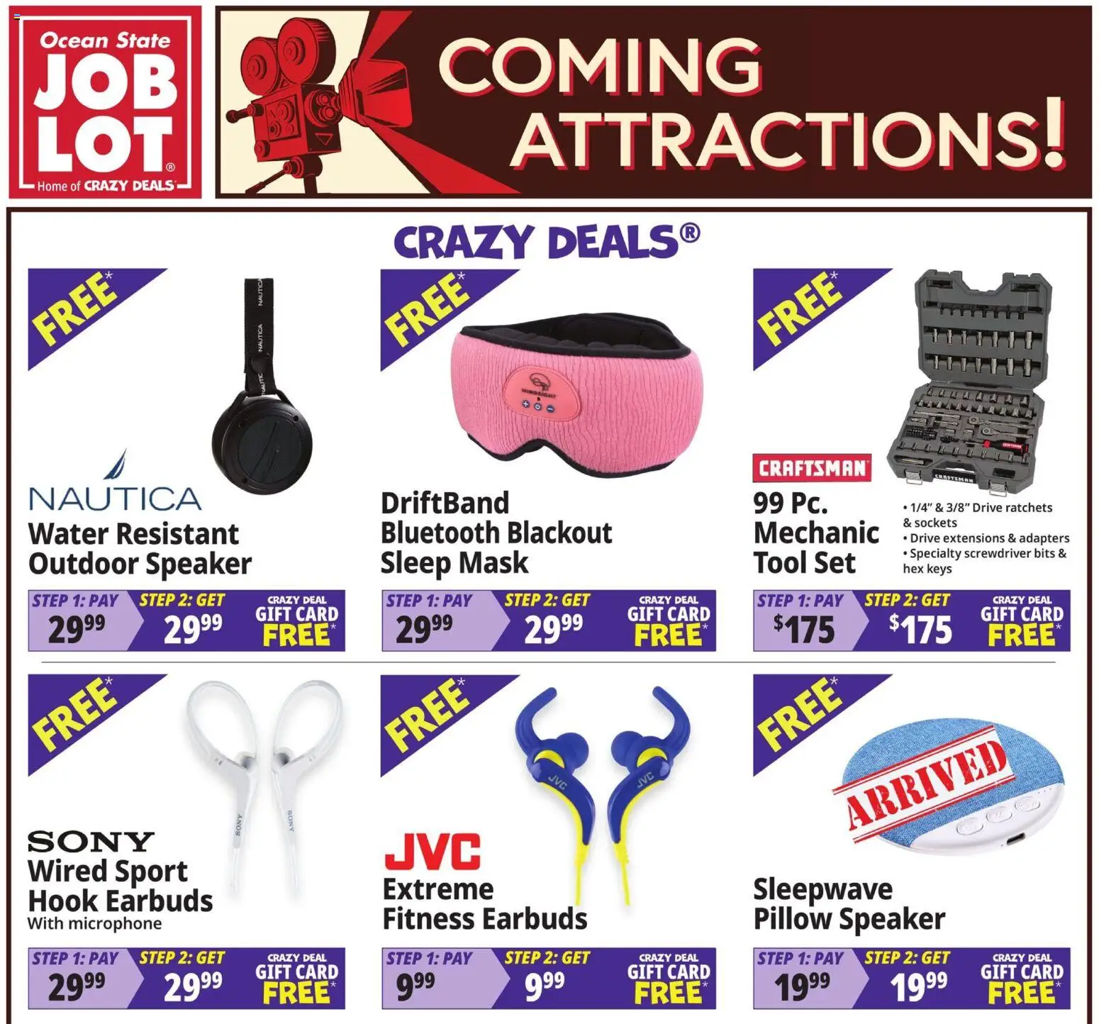 Ad Preview of Ocean State Job Lot Ocean State Job Lot Ad from 10/01/2026 - Water, Speaker, Hook, Pillow, Mask, Microphone, Screwdriver