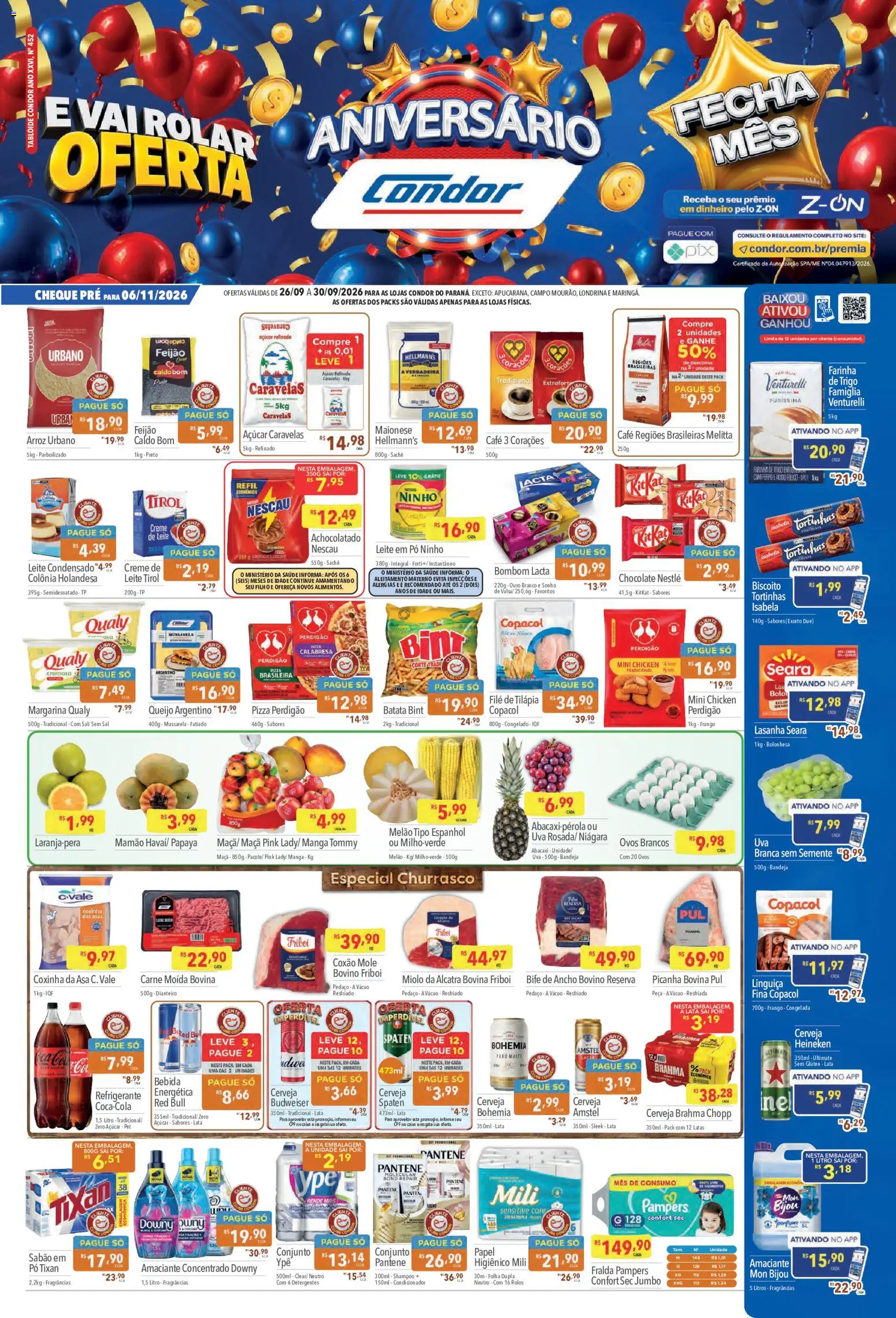 Pré-Visualização do folheto "Supermercados Condor ofertas Aniversário" da loja Supermercados Condor válido a partir de 26/09/2026