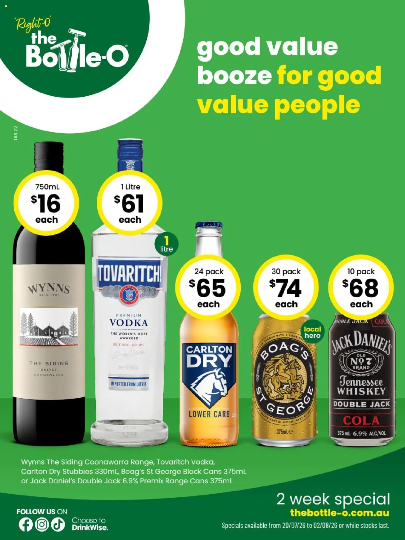 Preview of catalogue The Bottle-O catalogue QUEENSTOWN from shop The Bottle-O valid 20/07/2026 - Vodka, Whiskey, Jack Daniel’s