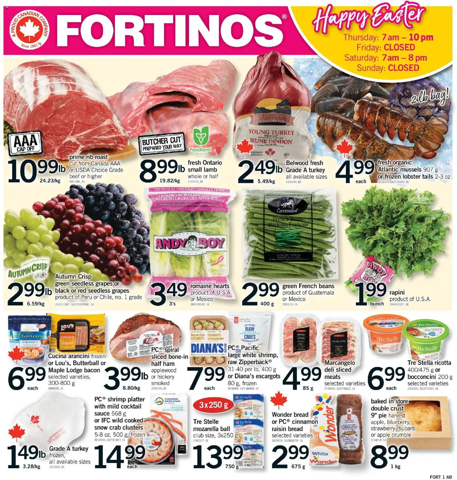 Preview of leaflet Fortinos weekly flyer - Hamilton from shop Fortinos is valid from Apr 02, 2026 - Cocktail, Bread, Cap, Shrimp, Beef, Beans, Ham, Seedless grapes