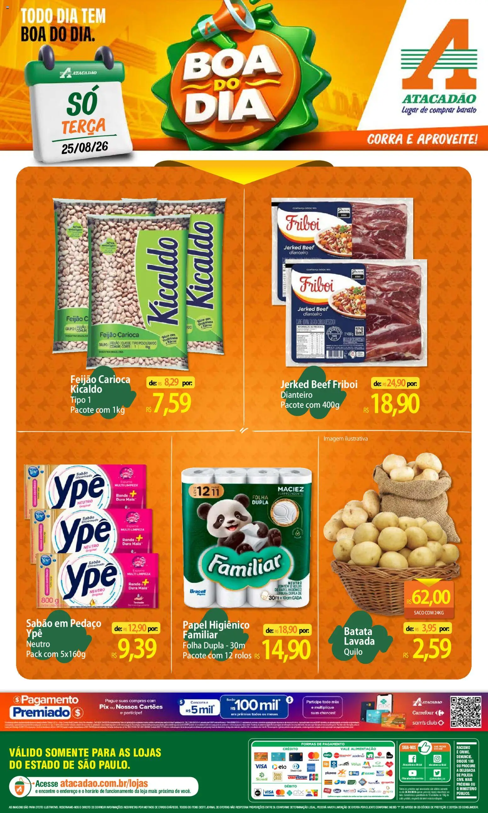 Pré-Visualização do folheto "Atacadão ofertas - SP" da loja Atacadão válido a partir de 25/08/2026 - Feijão, Batata, Papel higiênico, Sabão