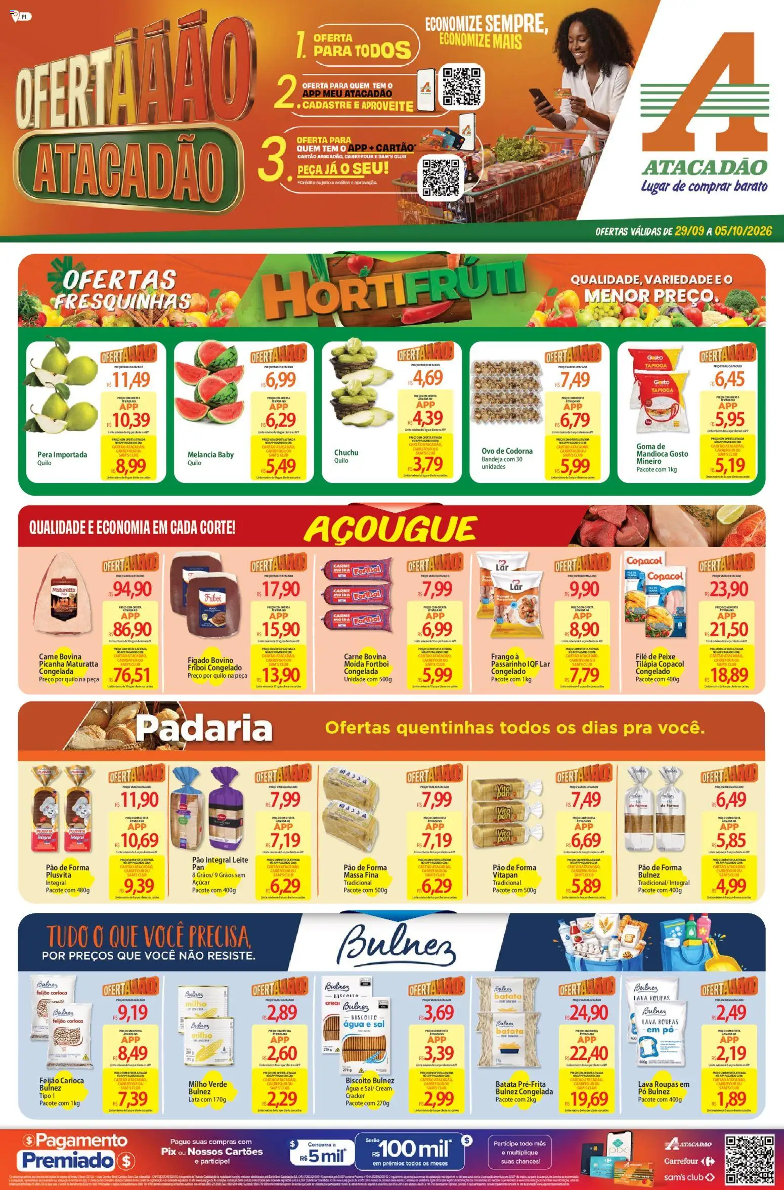 Pré-Visualização do folheto "Atacadão ofertas - PI" da loja Atacadão válido a partir de 29/09/2026 - Roupas, Tapioca, Sal, Frango, Massa, Pó, Carne bovina, Filé de peixe
