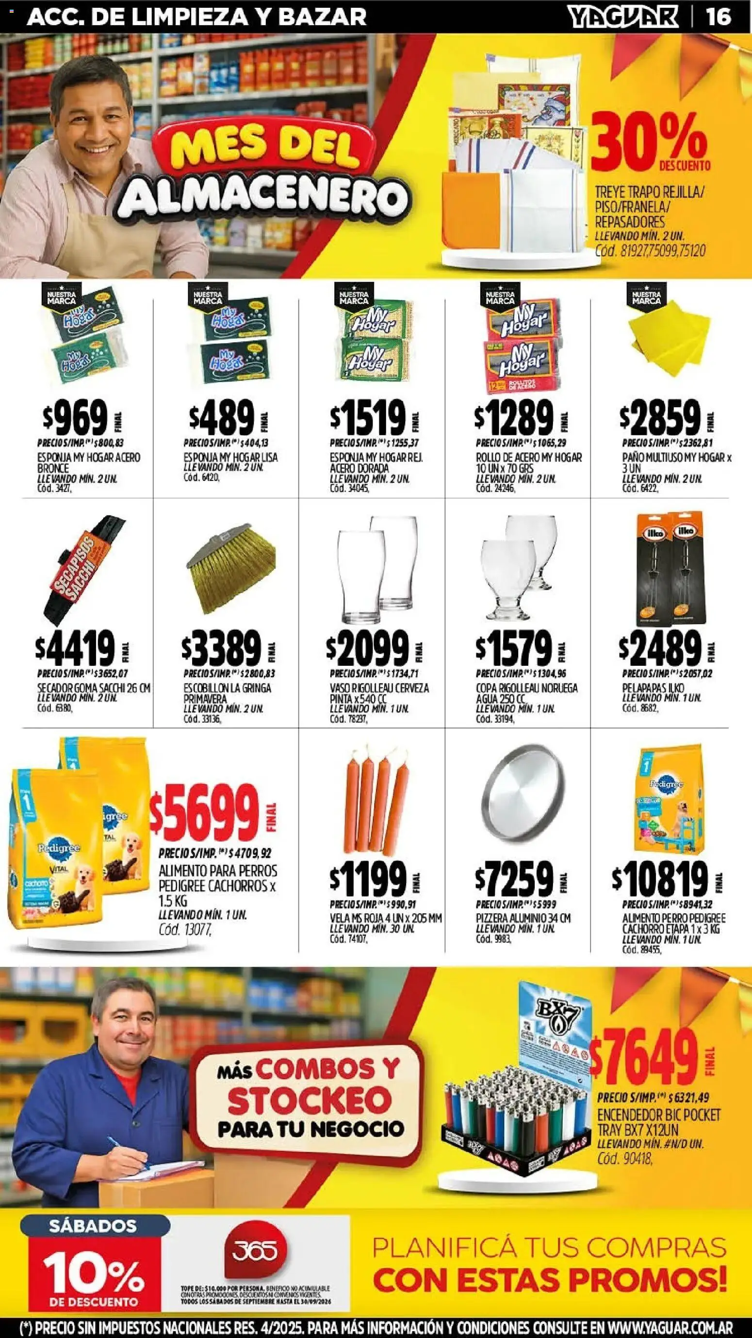 Vista previa del folleto de la tienda Yaguar válido desde el 28/09/2026 - Pizzera, Agua, Cerveza, Alimento para perros, Vela, Encendedor, Esponja, Escobillon