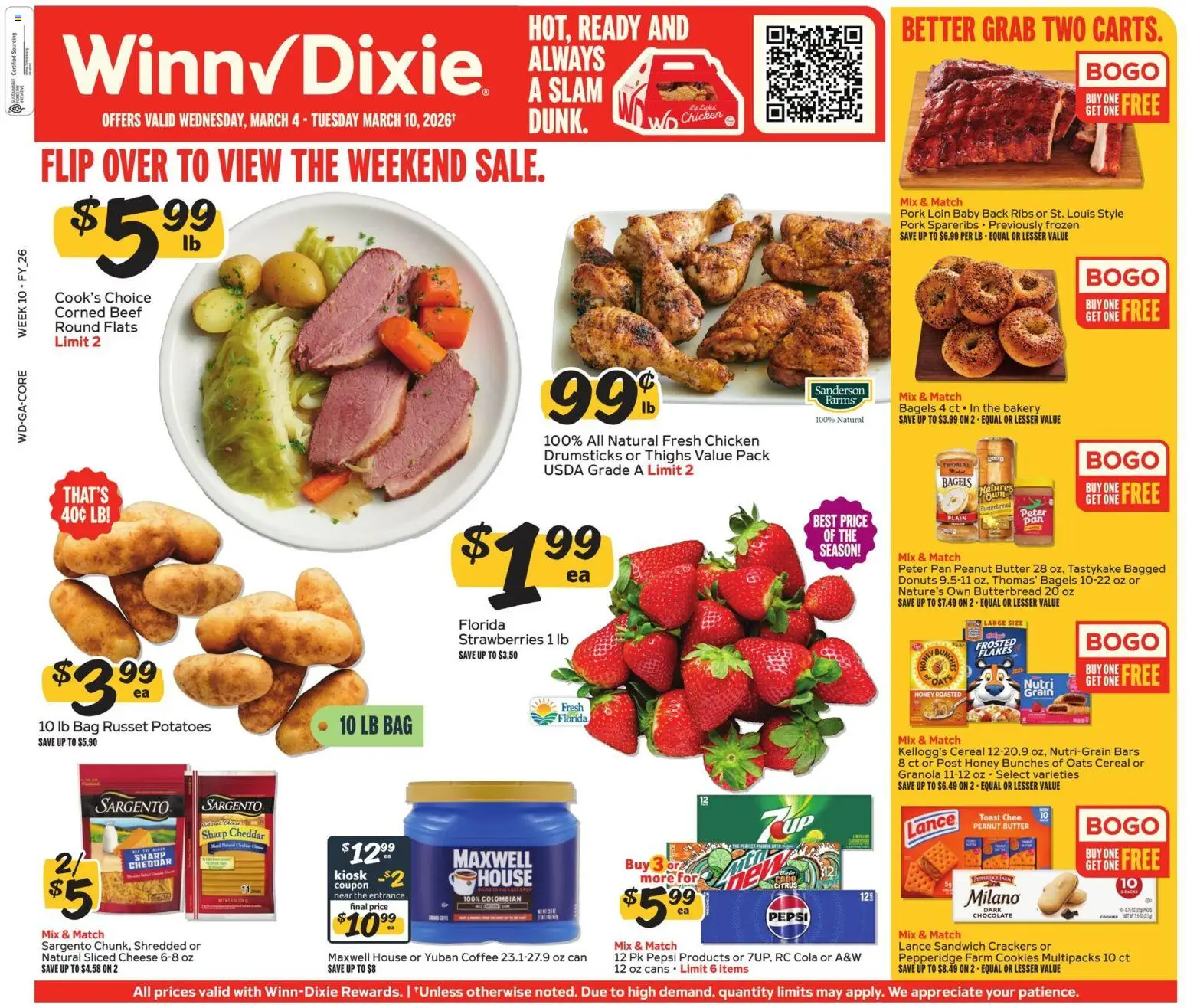 Ad Preview of Winn Dixie Winn Dixie Weekly Circular - GA from 03/04/2026 - Coffee, Cookies, Pan, Peanut butter, Bag, Pork loin, Drumsticks, Sliced cheese