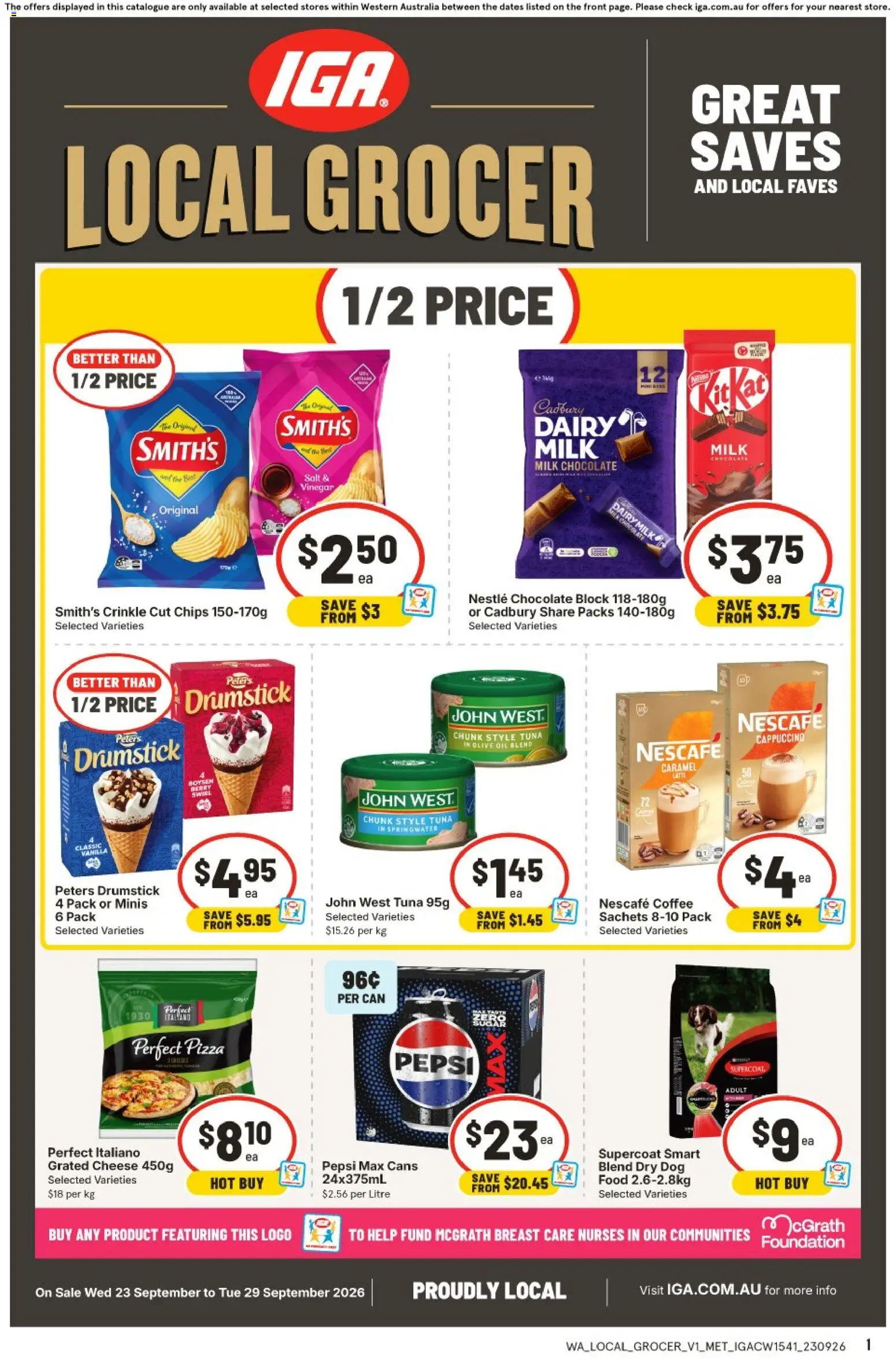 Preview of catalogue IGA Local Groce Bullcreek from shop IGA valid 23/09/2026 - Food, Milk, Coffee, Chips, Sachets, Cappuccino, Foundation, Grated cheese
