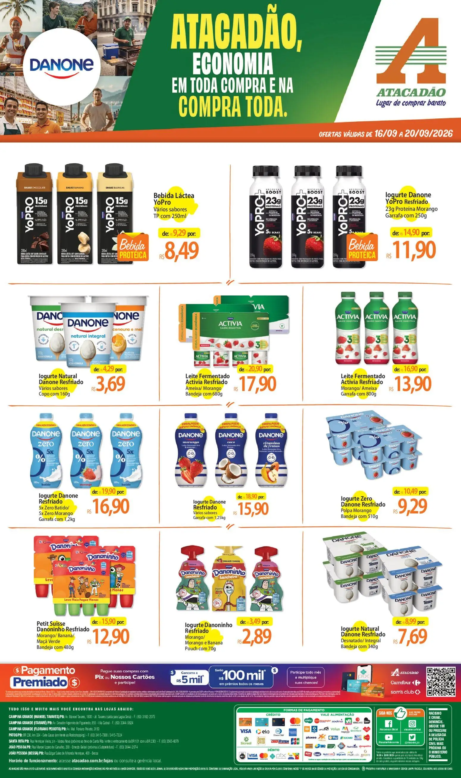Pré-Visualização do folheto "Atacadão ofertas - PB" da loja Atacadão válido a partir de 16/09/2026 - Bebida, Ameixa, Mel, Proteína, Baunilha, Lancheira, Bandeja, Leite fermentado