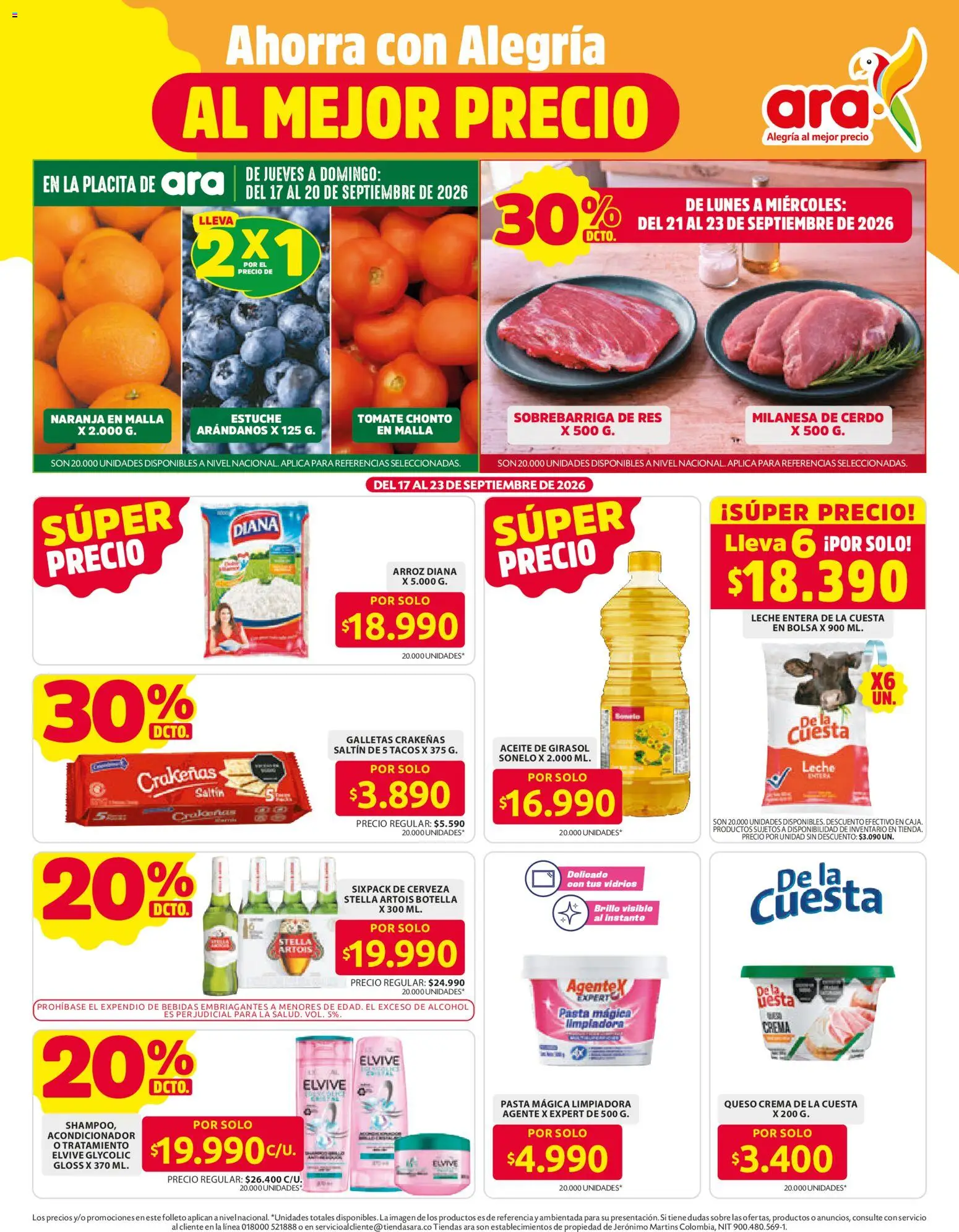  Vista previa del prospecto Ara catálogo del almacen Ara válida del 17/09/2026 al 23/09/2026 - Pasta, Cerveza, Cerdo, Leche, Queso crema, Crema, Acondicionador, Estuche