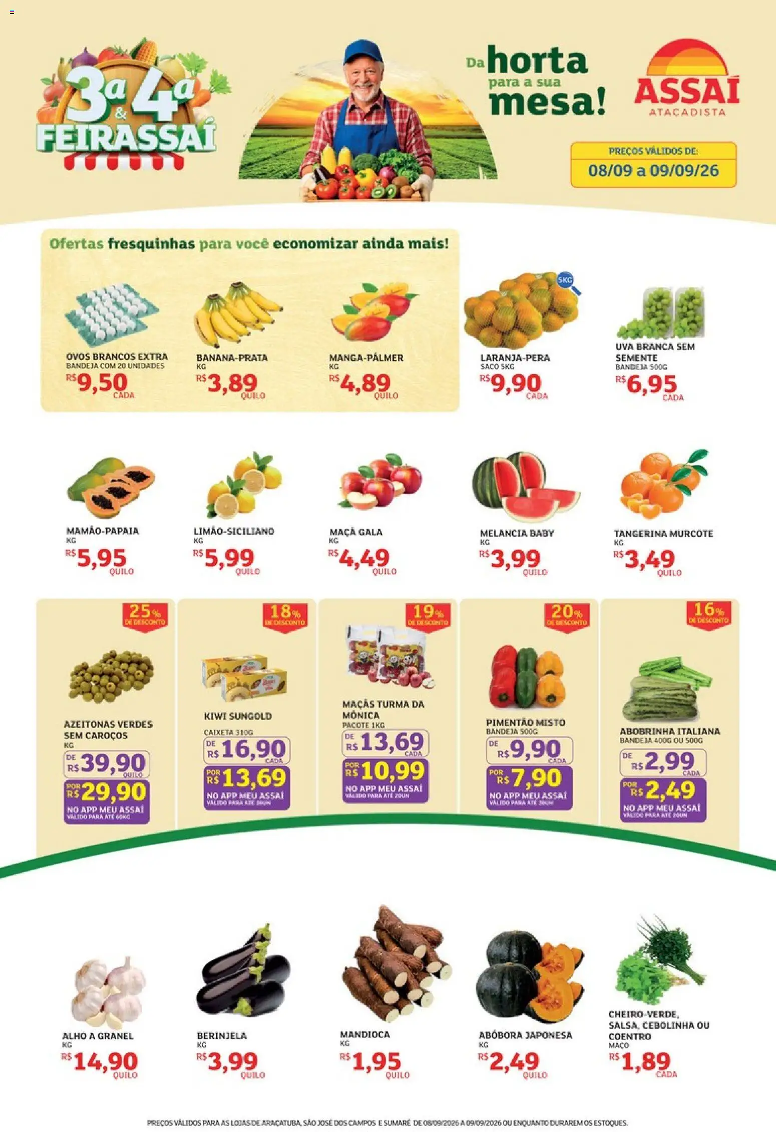 Pré-Visualização do folheto "Assaí Atacadista ofertas - SP" da loja Assaí Atacadista válido a partir de 08/09/2026 - Mesa, Melancia, Ovos, Abóbora, Abobrinha, Berinjela, Mandioca, Pimentão