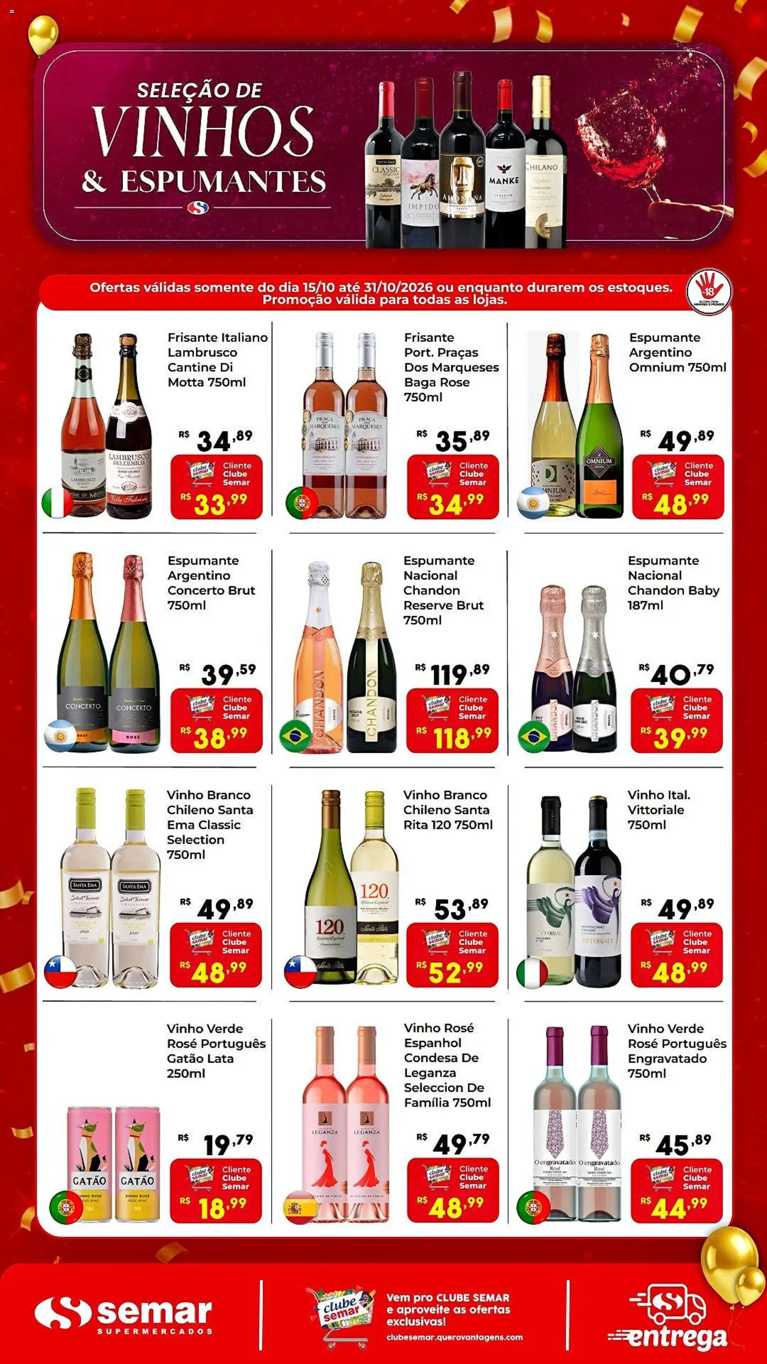 Pré-Visualização do folheto "Semar Supermercado ofertas Vinhos e Espumantes" da loja Semar Supermercado válido a partir de 15/10/2026