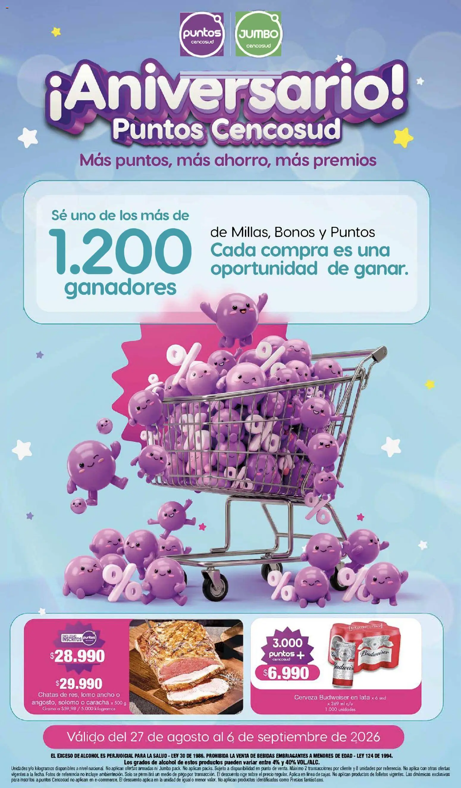  Vista previa del prospecto Jumbo catálogo PUNTOS CENCOSUD del almacen Jumbo válida del 27/08/2026 al 06/09/2026 - Cerveza, Alcohol, Sobre, Bebidas