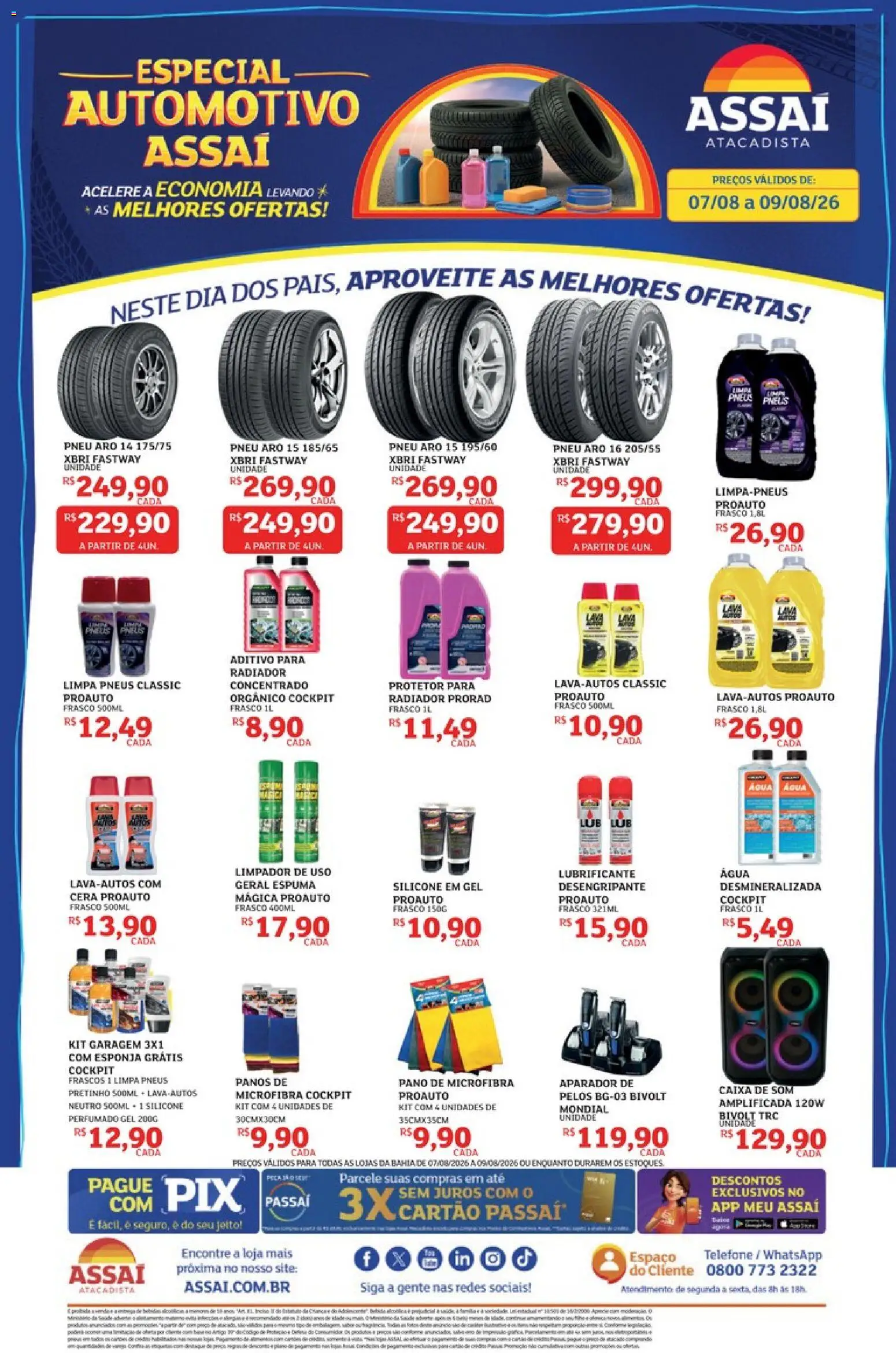 Pré-Visualização do folheto "Assaí Atacadista ofertas - BA" da loja Assaí Atacadista válido a partir de 07/08/2026 - Telefone, Água, Pneu, Aparador, Pneus, Radiador, Cera, Esponja