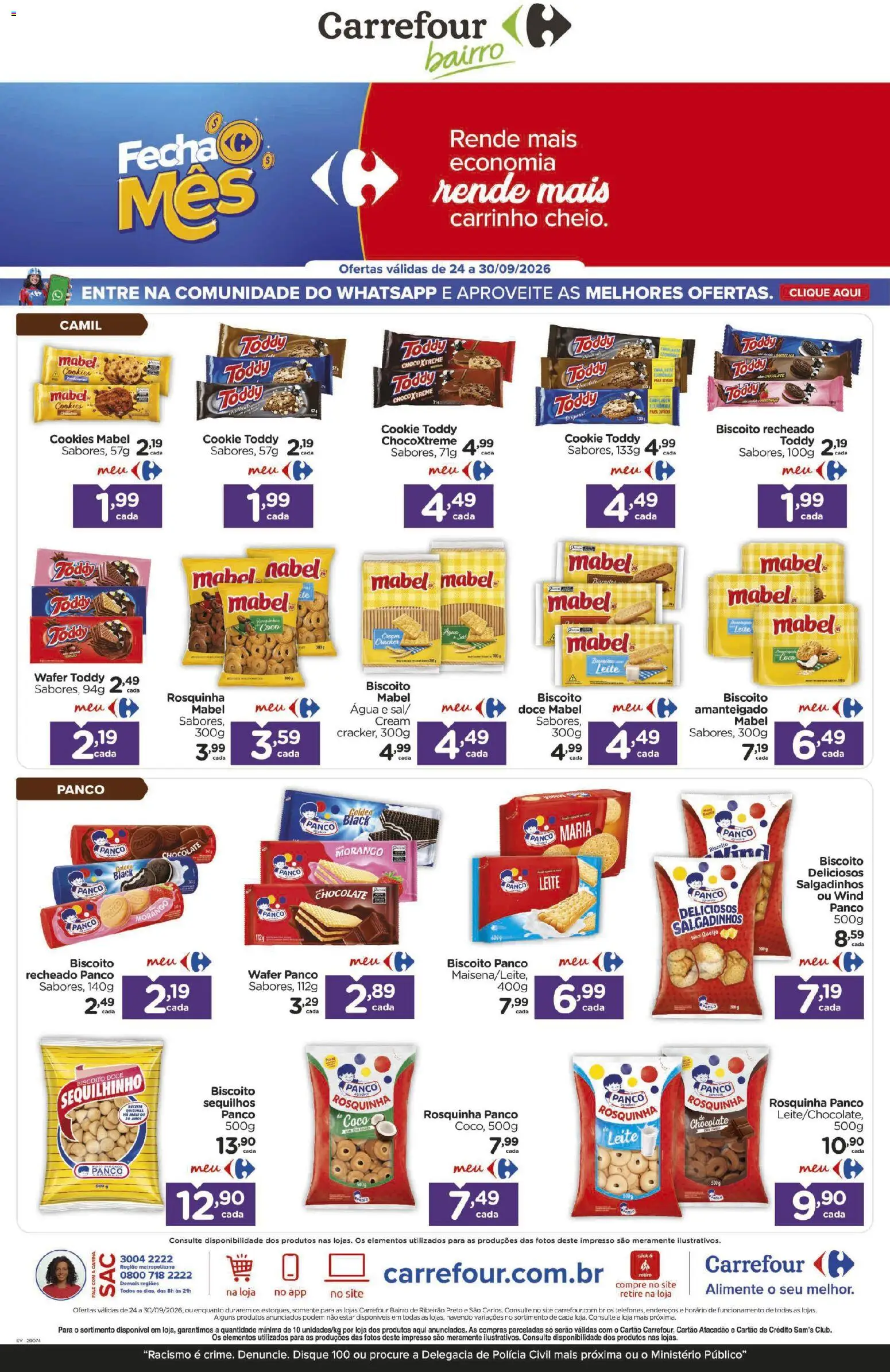 Pré-Visualização do folheto "Carrefour Bairro ofertas Fecha Mês" da loja Carrefour Bairro válido a partir de 24/09/2026 - Chocolate, Água, Salgadinhos, Biscoito, Leite, Queijo, Carrinho, Biscoito recheado