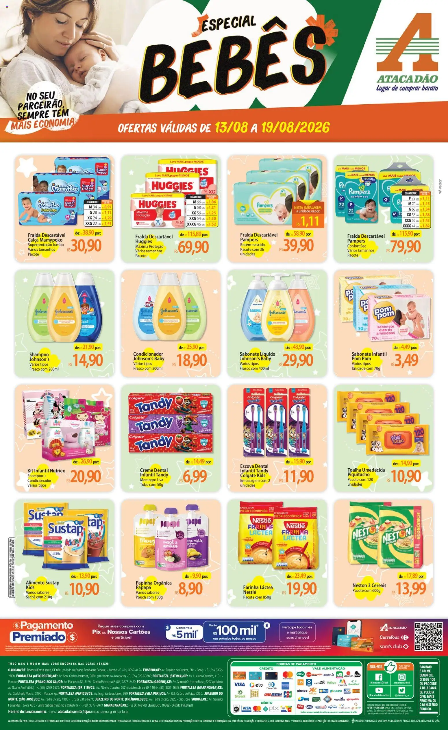 Pré-Visualização do folheto "Atacadão ofertas - CE" da loja Atacadão válido a partir de 13/08/2026 - Óleo, Sabonete líquido, Creme, Alimentos, Escova, Amêndoas, Creme dental, Papinha