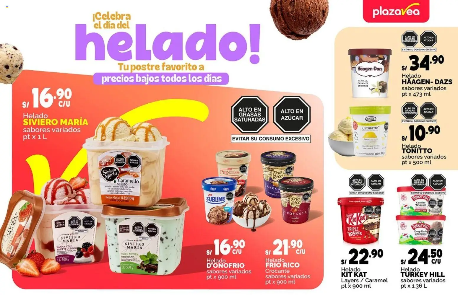 Vista previa de Plaza Vea - AVISO DIA DEL HELADO de la tienda Plaza Vea válido desde 10/04/2026 - Chocolate, Helado, Leche, Azúcar, Peso, Postre, Jarabe