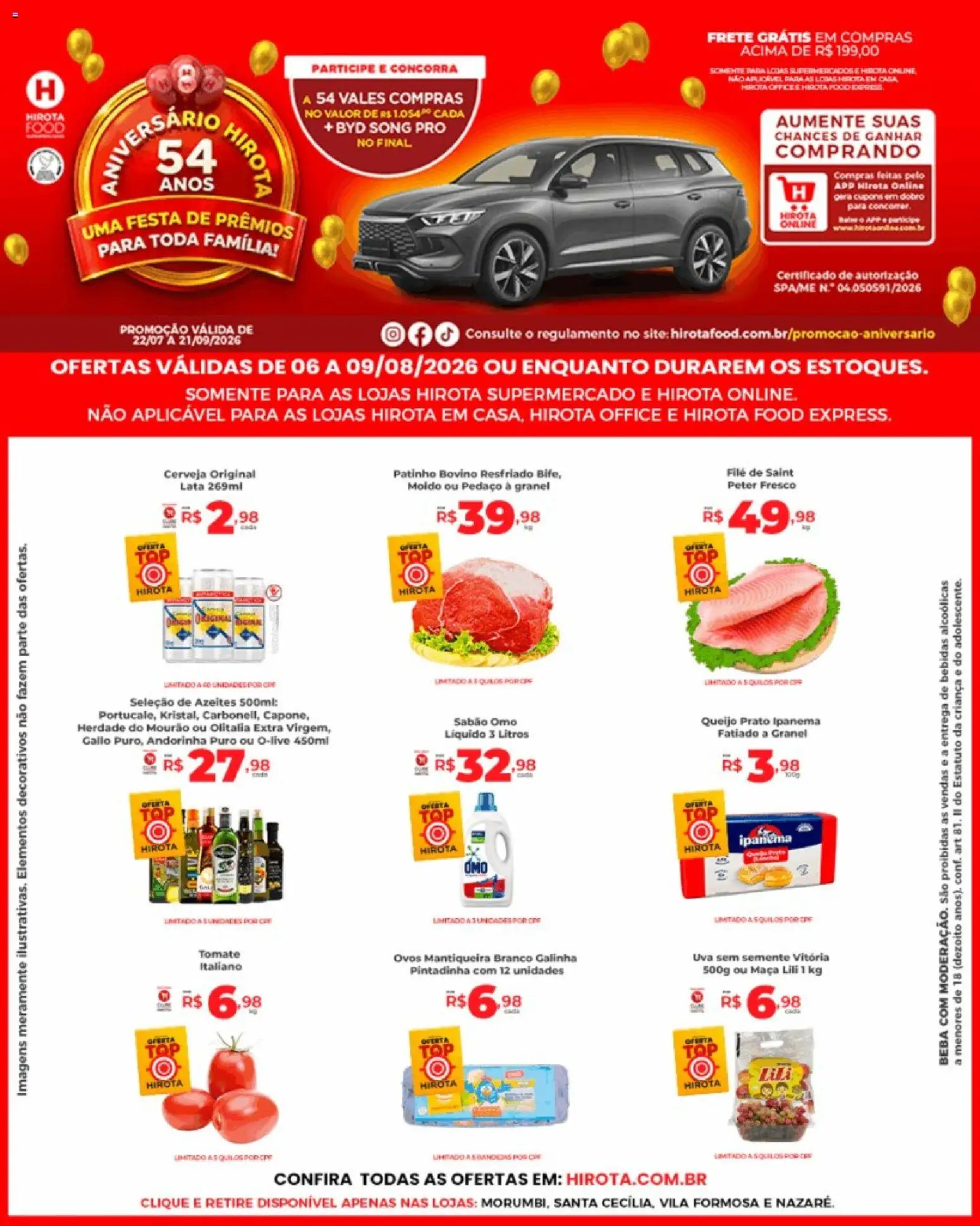 Pré-Visualização do folheto "Hirota Food ofertas Top" da loja Hirota Food válido a partir de 06/08/2026 - Cerveja, Uva, Bebidas, Ovos, Queijo, Tomate, Sabão
