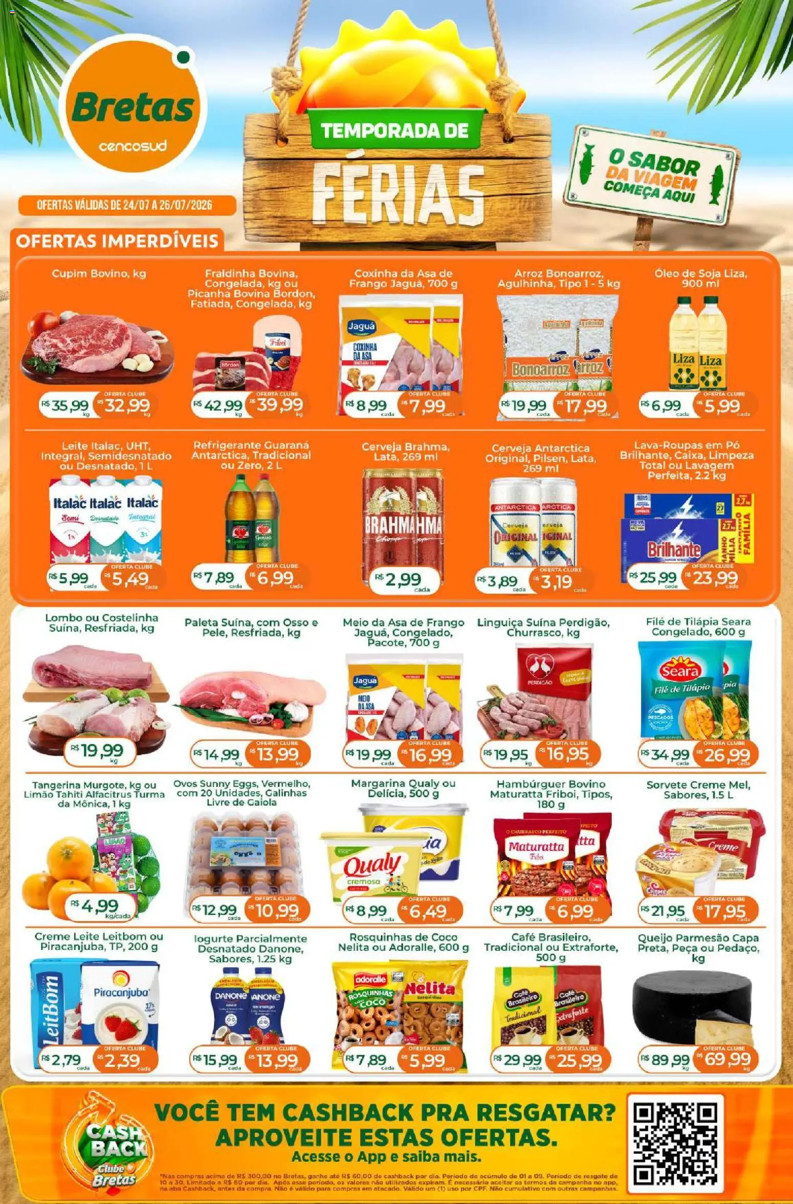 Pré-Visualização do folheto "Bretas - Ofertas da semana" da loja Bretas válido a partir de 24/07/2026 - Sorvete, Ovos, Arroz, Frango, Refrigerante, Fraldinha, Linguiça, Parmesão