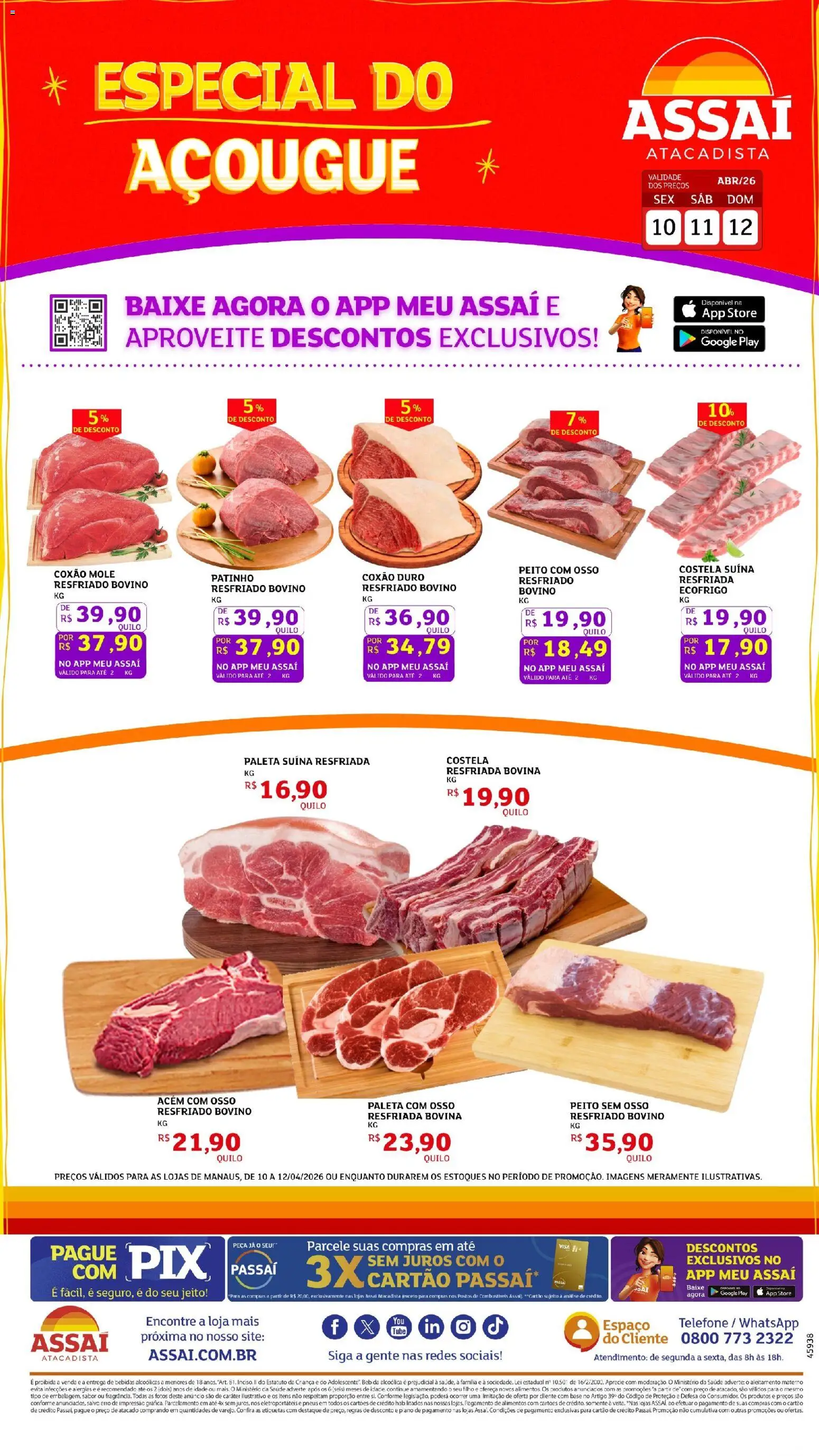 Pré-Visualização do folheto "Assaí Atacadista ofertas - AM" da loja Assaí Atacadista válido a partir de 10/04/2026 - Piano, Bebidas, Pneus, Base, Bebida, Alimentos, Acém, Coxão mole