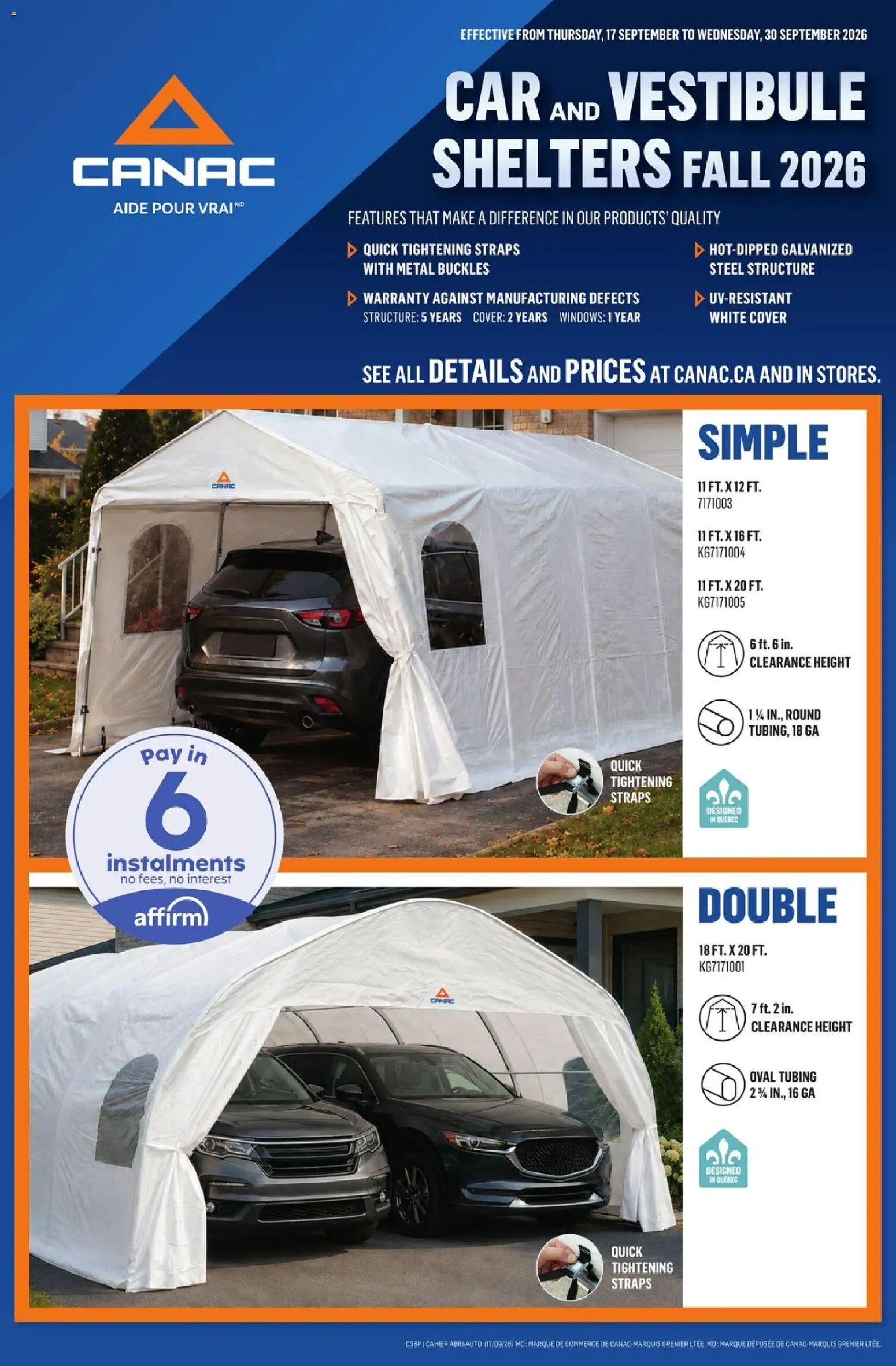 Preview of leaflet Canac flyer - Car and vestibule from shop Canac is valid from Sep 17, 2026