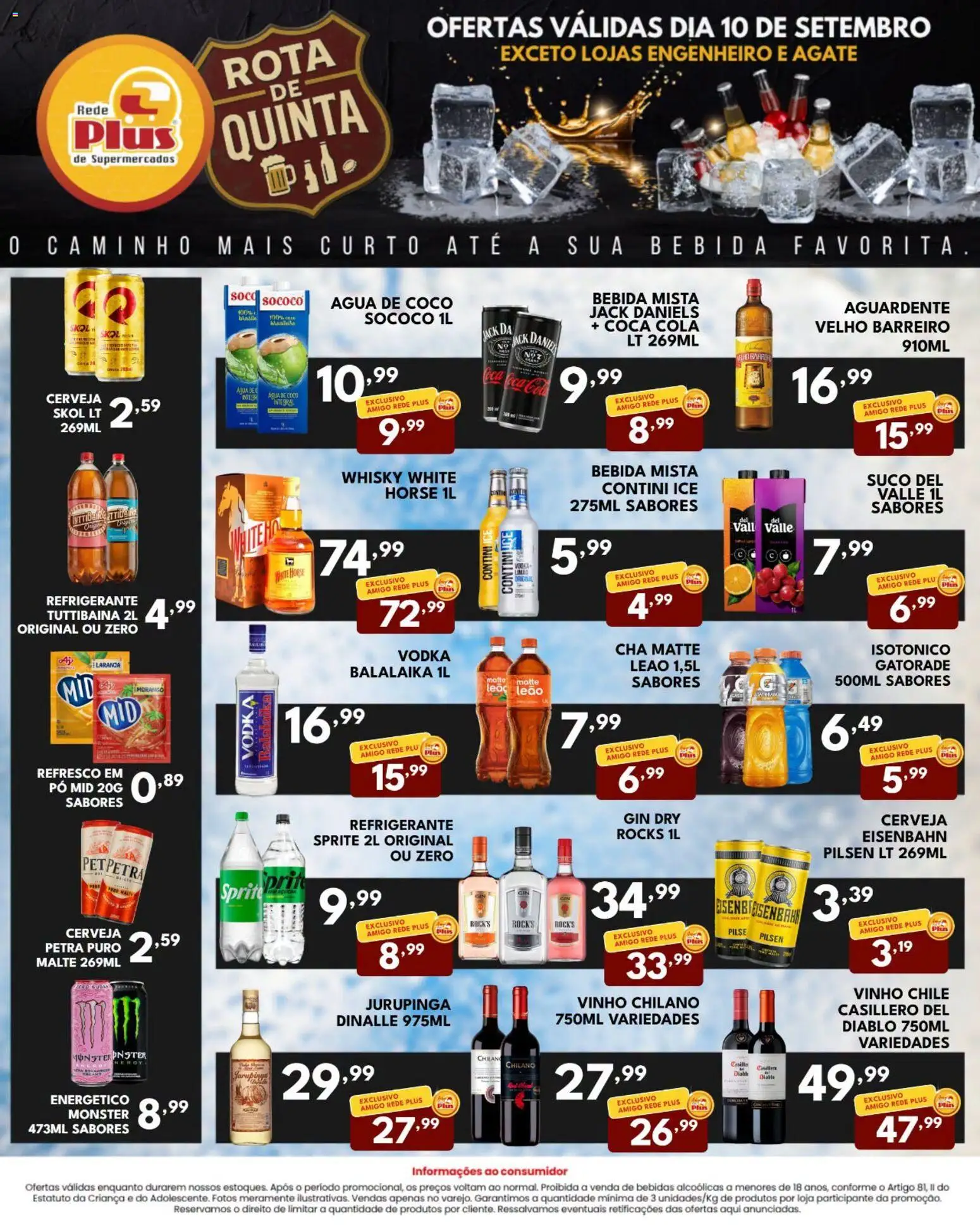 Pré-Visualização do folheto "Rede Plus Supermercados ofertas Rota de Quinta" da loja Rede Plus Supermercados válido a partir de 10/09/2026 - Coco, Monster, Bebidas, Bebida, Chá, Refrigerante, Cola, Isotônico