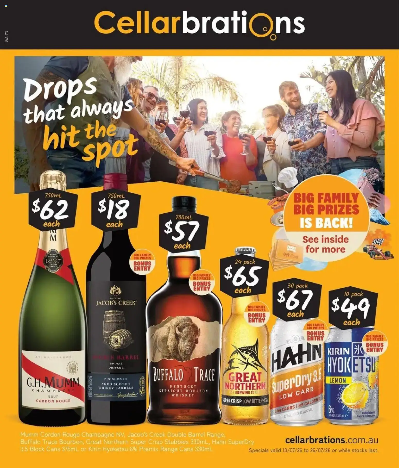 Preview of catalogue Cellarbrations catalogue Cunderdin from shop Cellarbrations valid 13/07/2026 - Champagne, Bourbon, Vodka, Whiskey, Lemon, Scotch