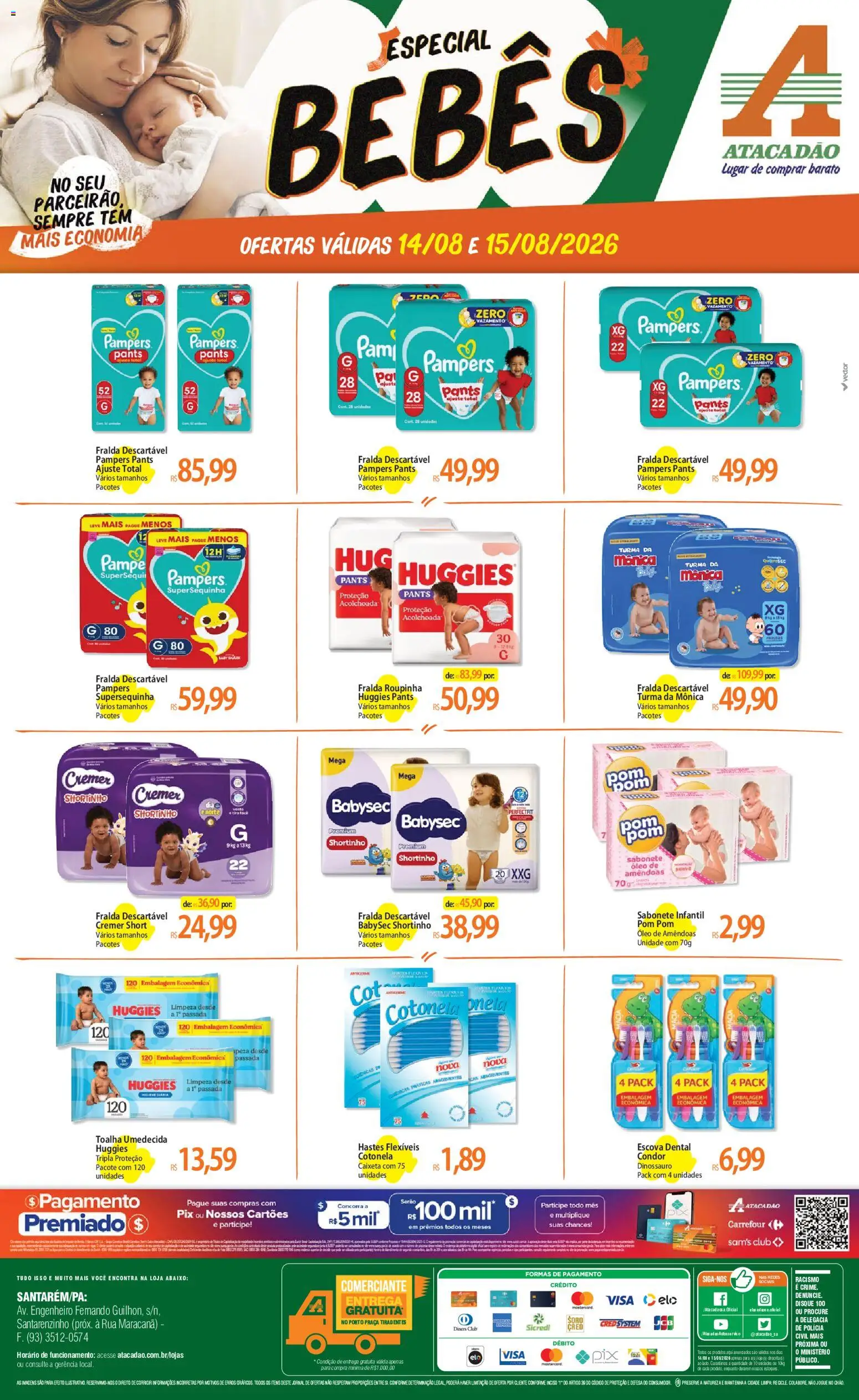 Pré-Visualização do folheto "Atacadão ofertas - PA" da loja Atacadão válido a partir de 14/08/2026 - Óleo, Sabonete, Pampers, Escova, Amêndoas, Toalha umedecida