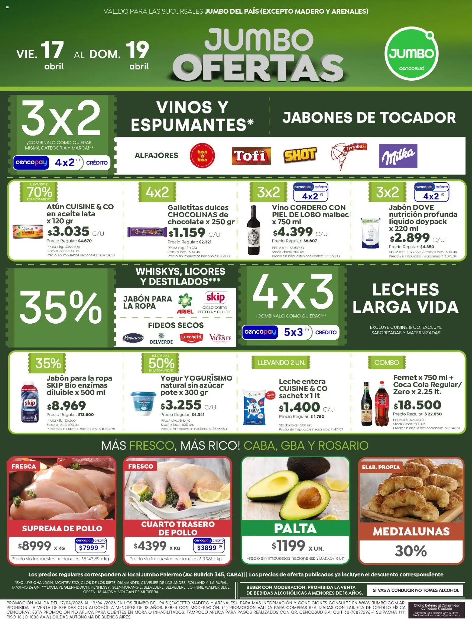 Vista previa del folleto de la tienda Jumbo válido desde el 17/04/2026 - Ropa, Chocolate, Fernet, Bebidas, Alcohol, Palta, Azucar, Cordero