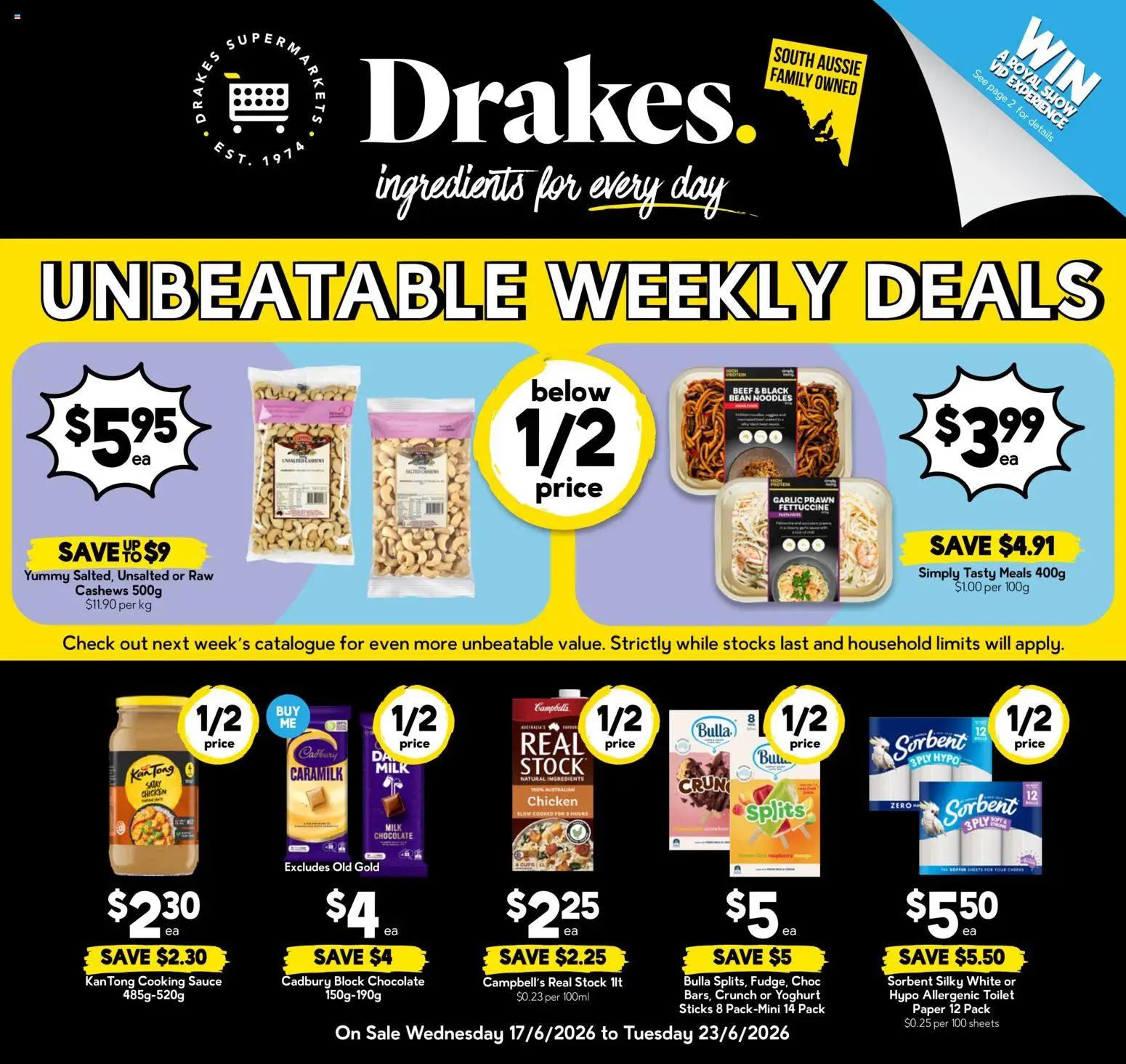 Preview of catalogue Drakes catalogue from shop Drakes valid 17/06/2026 - Toilet, Household, Milk, Yoghurt, Chocolate, Chicken, Beef, Garlic