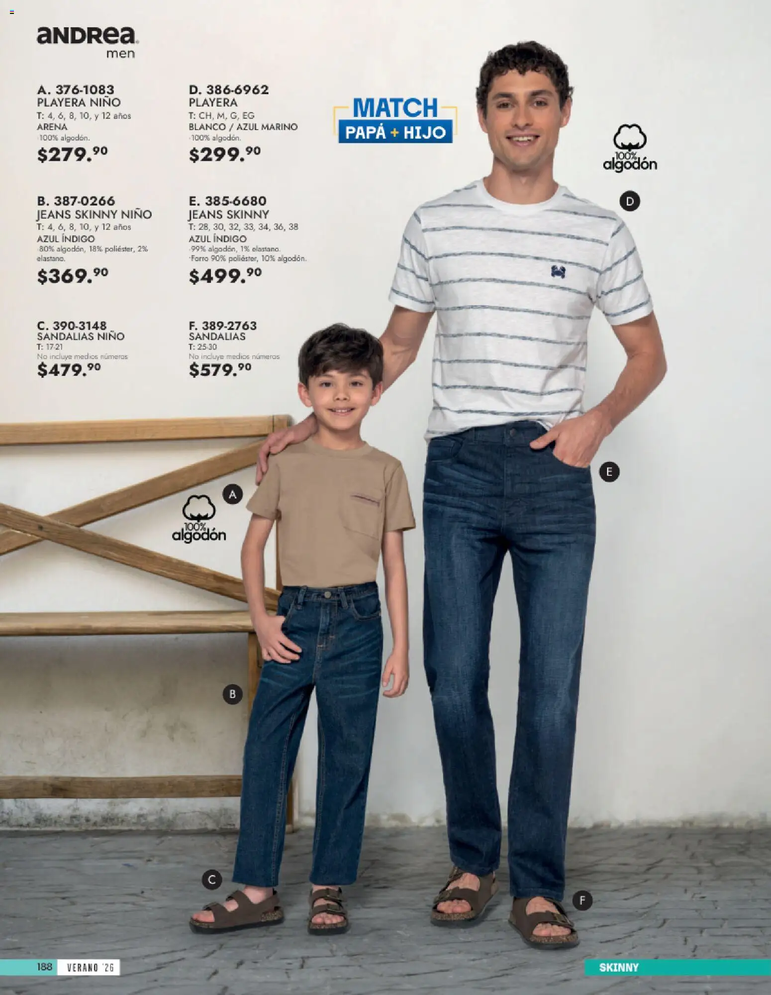 Vista previa las ofertas de la tienda Andrea - Andrea catálogo Vestir Caballero desde el 24/05/2026 - Papa, Playera, Sandalias, Algodón