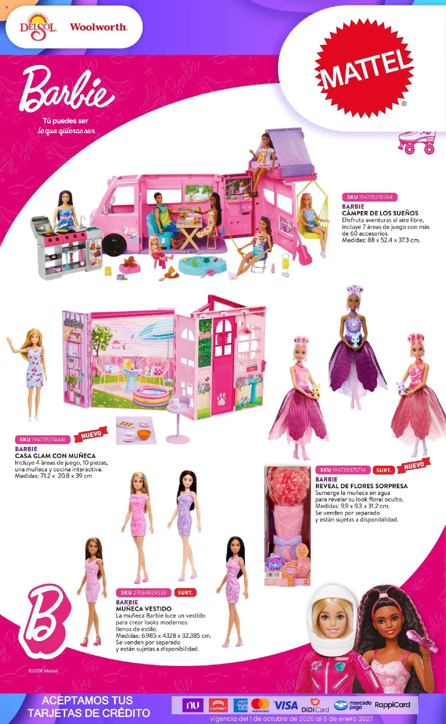 Vista previa las ofertas de la tienda Del Sol y Woolworth - Del Sol y Woolworth catálogo El Castillo del Juguete desde el 01/10/2026 - Juego, Flores, Agua, Vestido, Cocina