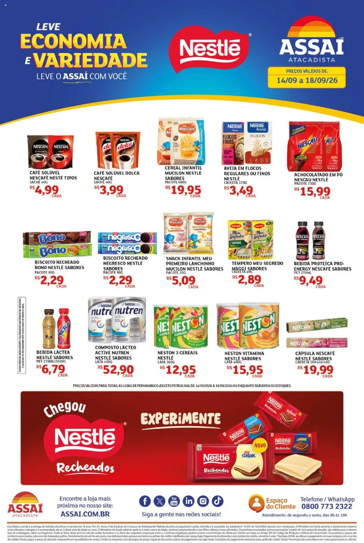 Pré-Visualização do folheto "Assaí Atacadista ofertas - PE" da loja Assaí Atacadista válido a partir de 14/09/2026 - Café, Biscoito, Nescau, Pó, Achocolatado, Cereais, Bebida proteica, Flocos