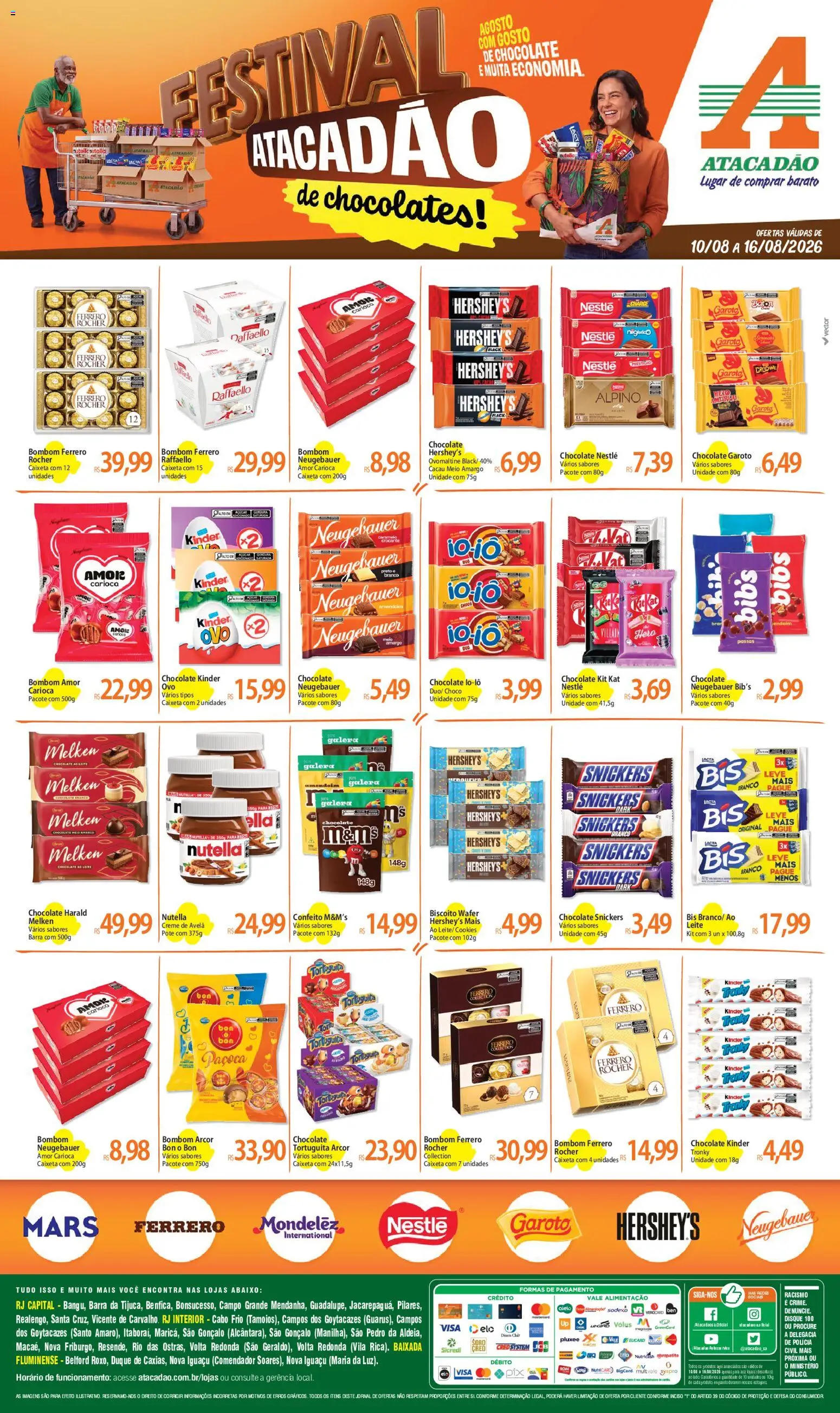Pré-Visualização do folheto "Atacadão ofertas - RJ" da loja Atacadão válido a partir de 10/08/2026 - Chocolate, Cookies, Nutella, Amendoins, Biscoito, Paçoca, Chocolate Snickers, Creme de avelã