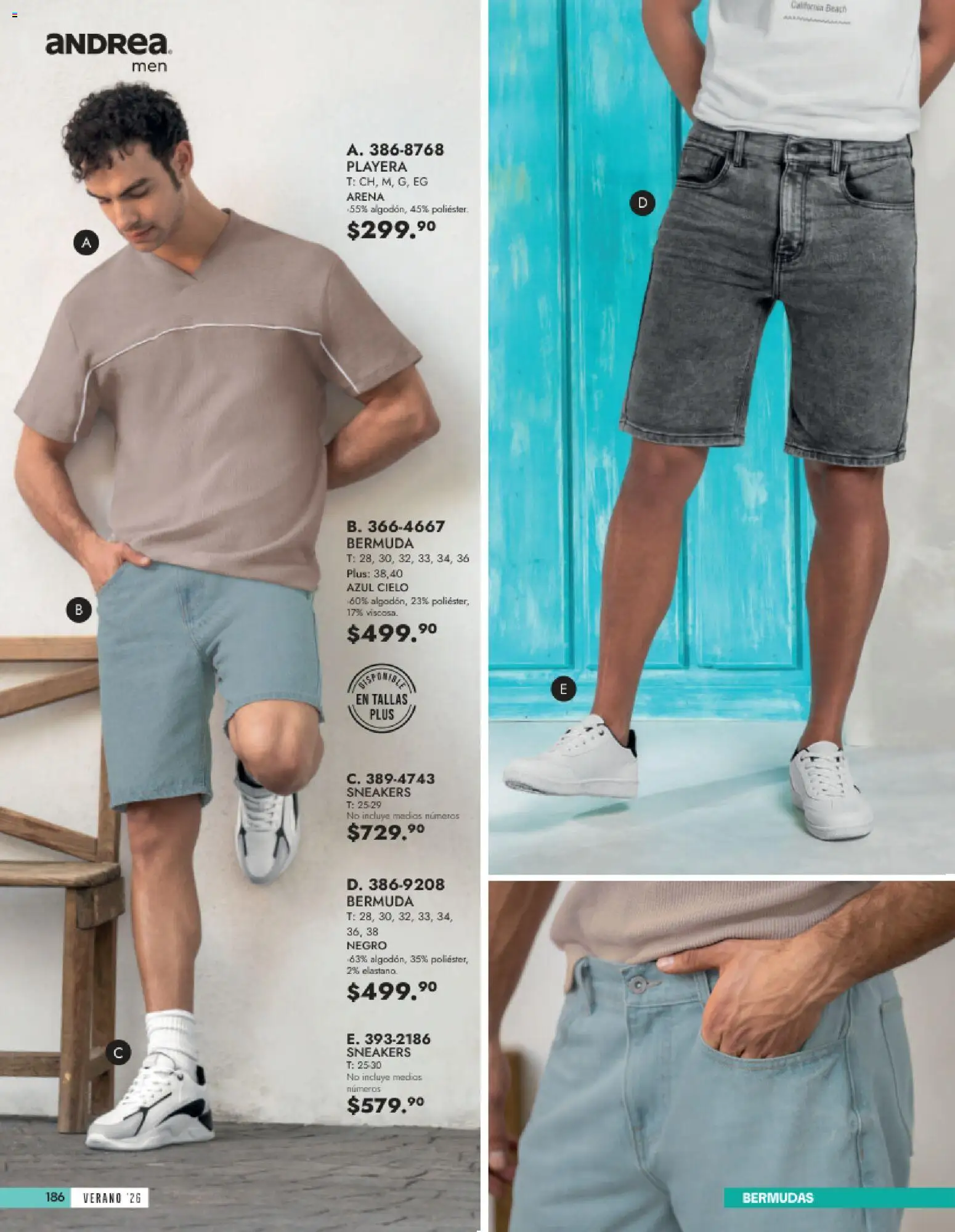 Vista previa las ofertas de la tienda Andrea - Andrea catálogo Vestir Caballero desde el 24/05/2026 - Playera, Bermudas, Bermuda