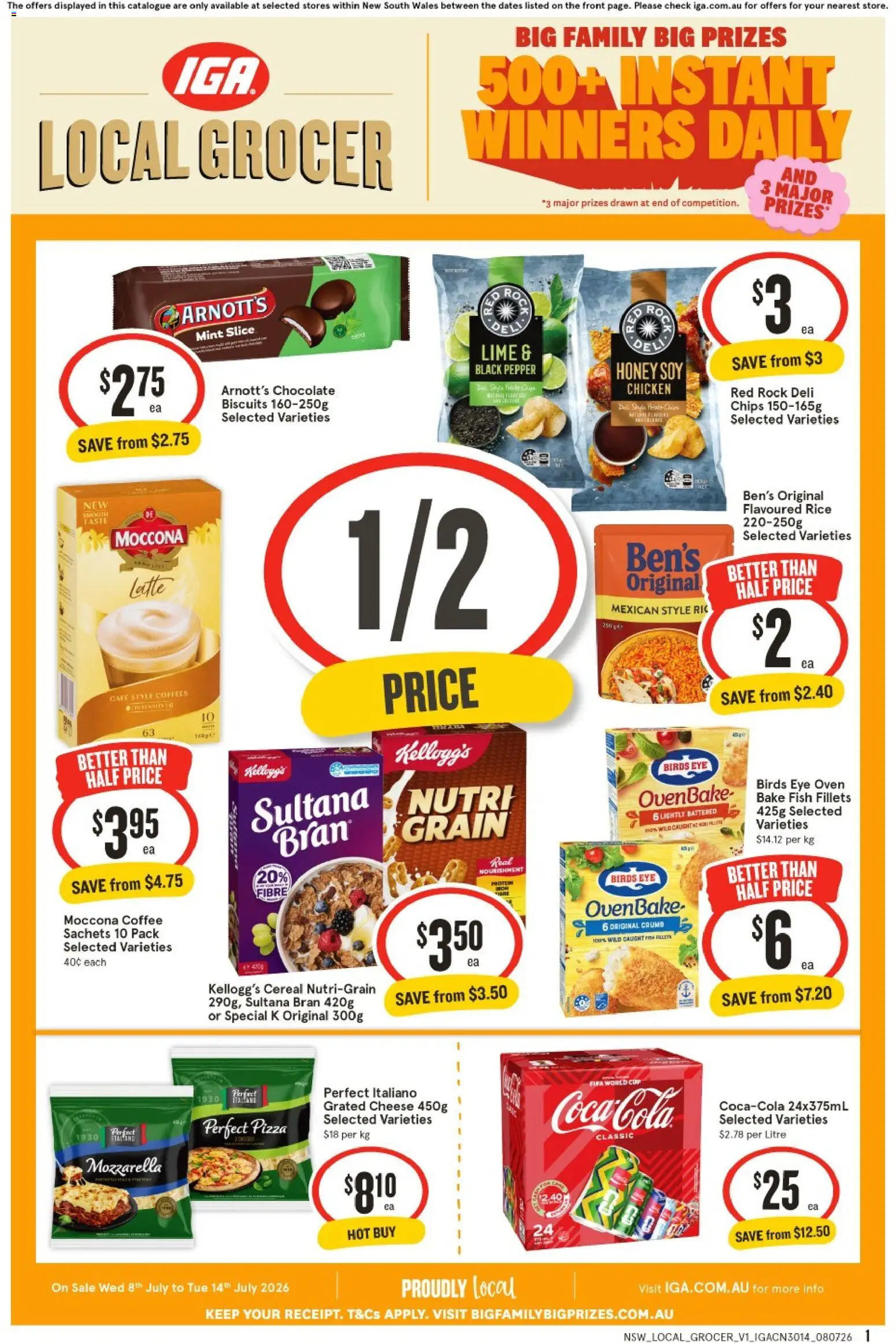 Preview of catalogue IGA Local Grocer NSW Local Grocer V1 from shop IGA valid 08/07/2026 - Protein, Chocolate, Pizza, Fish, Sachets, Lime, Mozzarella, Oven