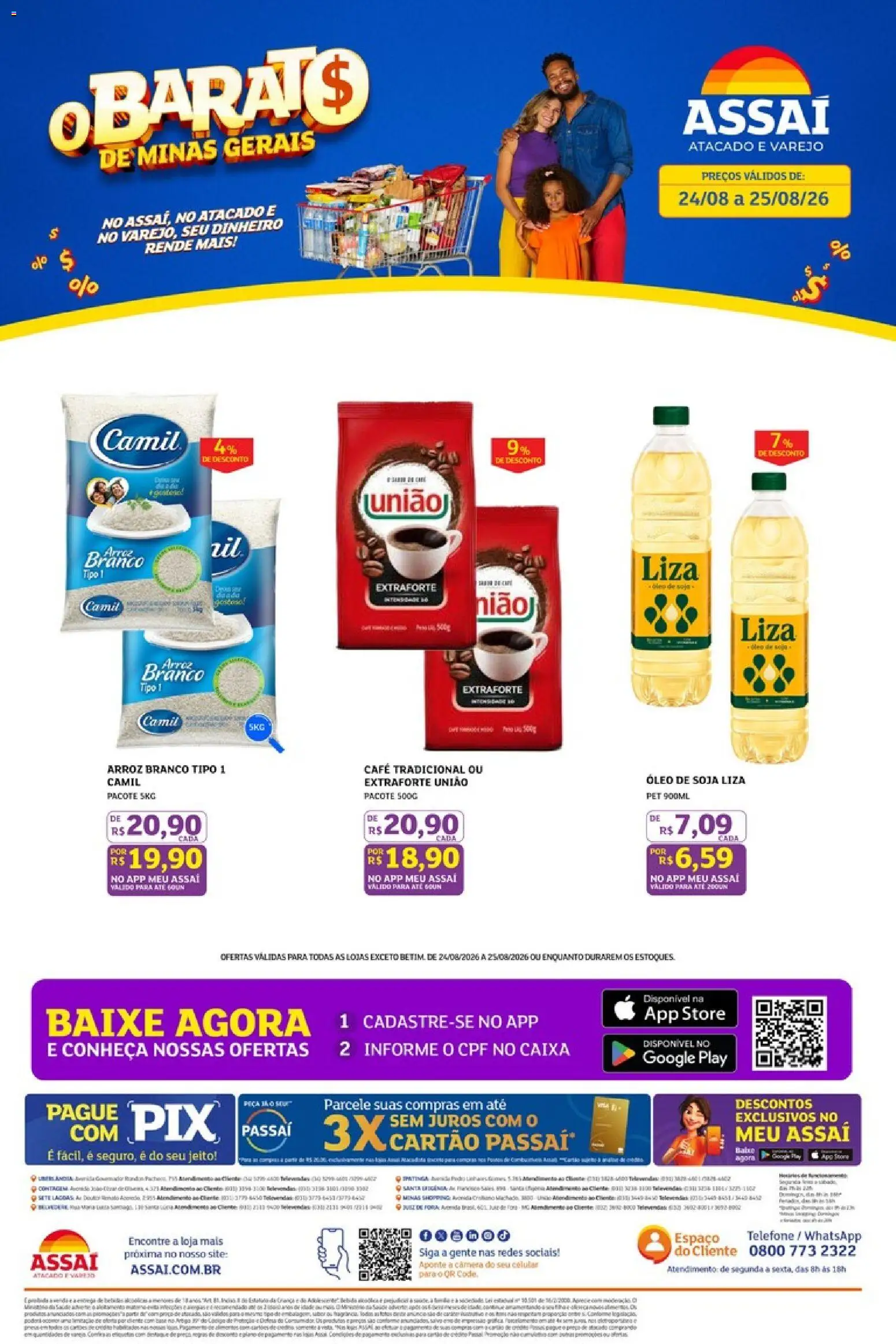 Pré-Visualização do folheto "Assaí Atacadista ofertas - MG" da loja Assaí Atacadista válido a partir de 24/08/2026 - Caixa, Celular, Café, Telefone, Câmera, Óleo, Arroz, Soja