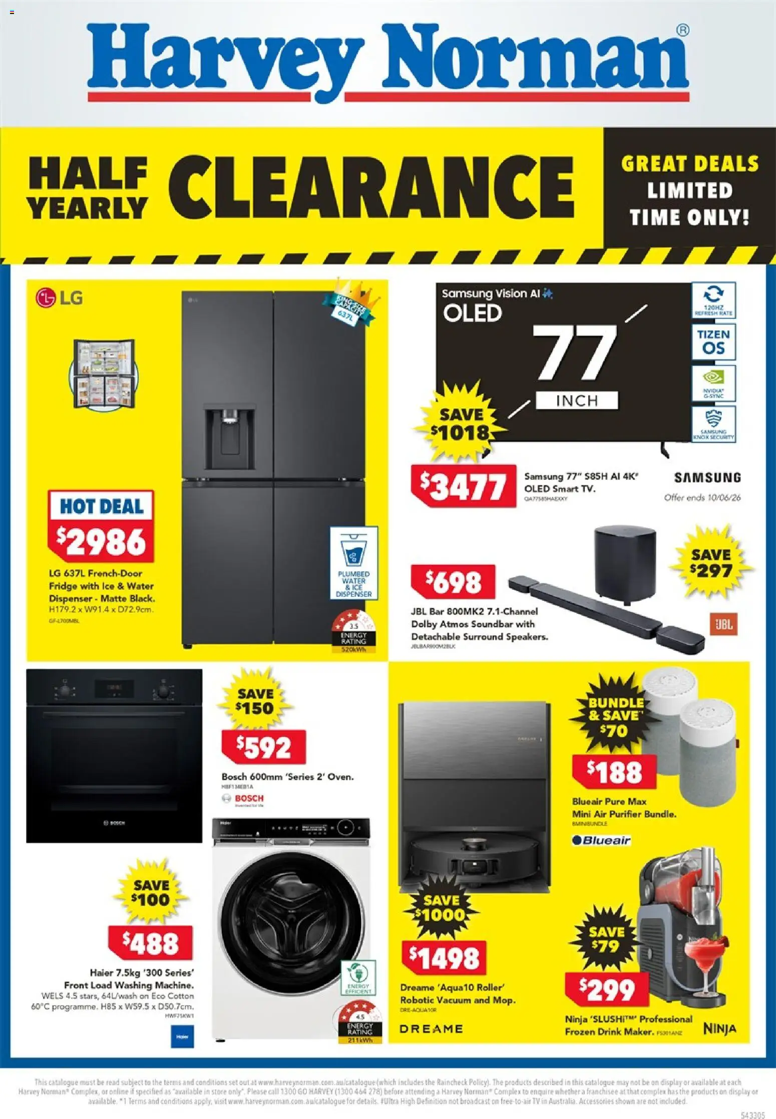 Preview of catalogue Harvey Norman Electrical Clearance from shop Harvey Norman valid 04/06/2026 - Soundbar, Water, Accessories, Ice, Tv, Fridge, Air purifier