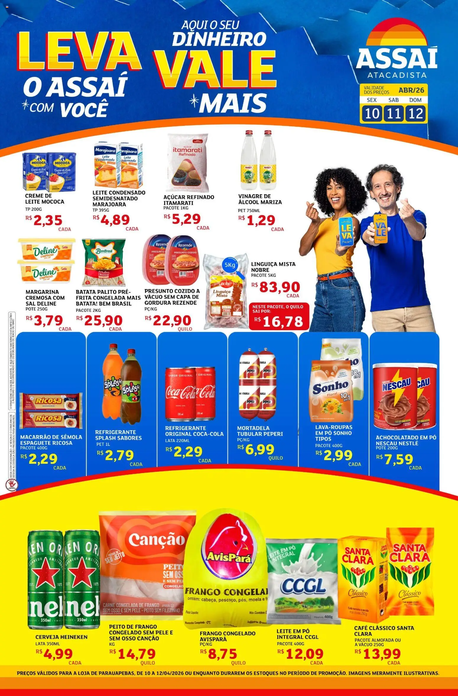 Pré-Visualização do folheto "Assaí Atacadista ofertas" da loja Assaí Atacadista válido a partir de 10/04/2026 - Leite condensado, Batata, Açúcar, Nescau, Leite em pó, Cola, Margarina, Macarrão de sêmola