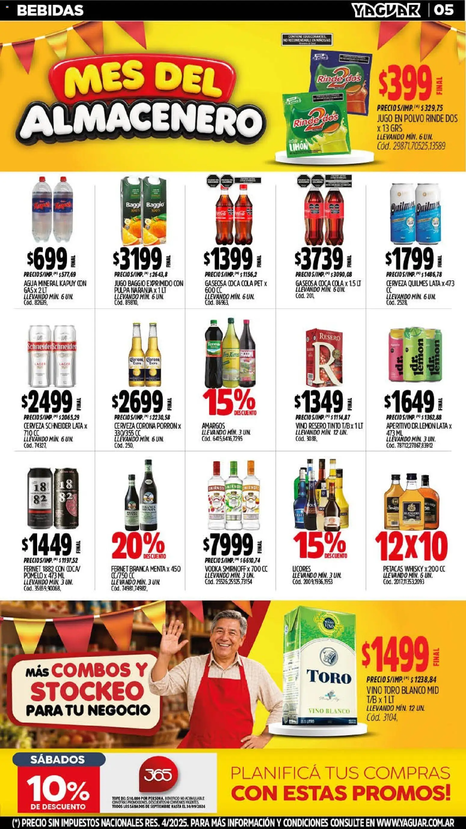 Vista previa del folleto de la tienda Yaguar válido desde el 14/09/2026 - Agua, Bebidas, Limón, Pomelo, Vino blanco, Gaseosa, Agua mineral, Polvo