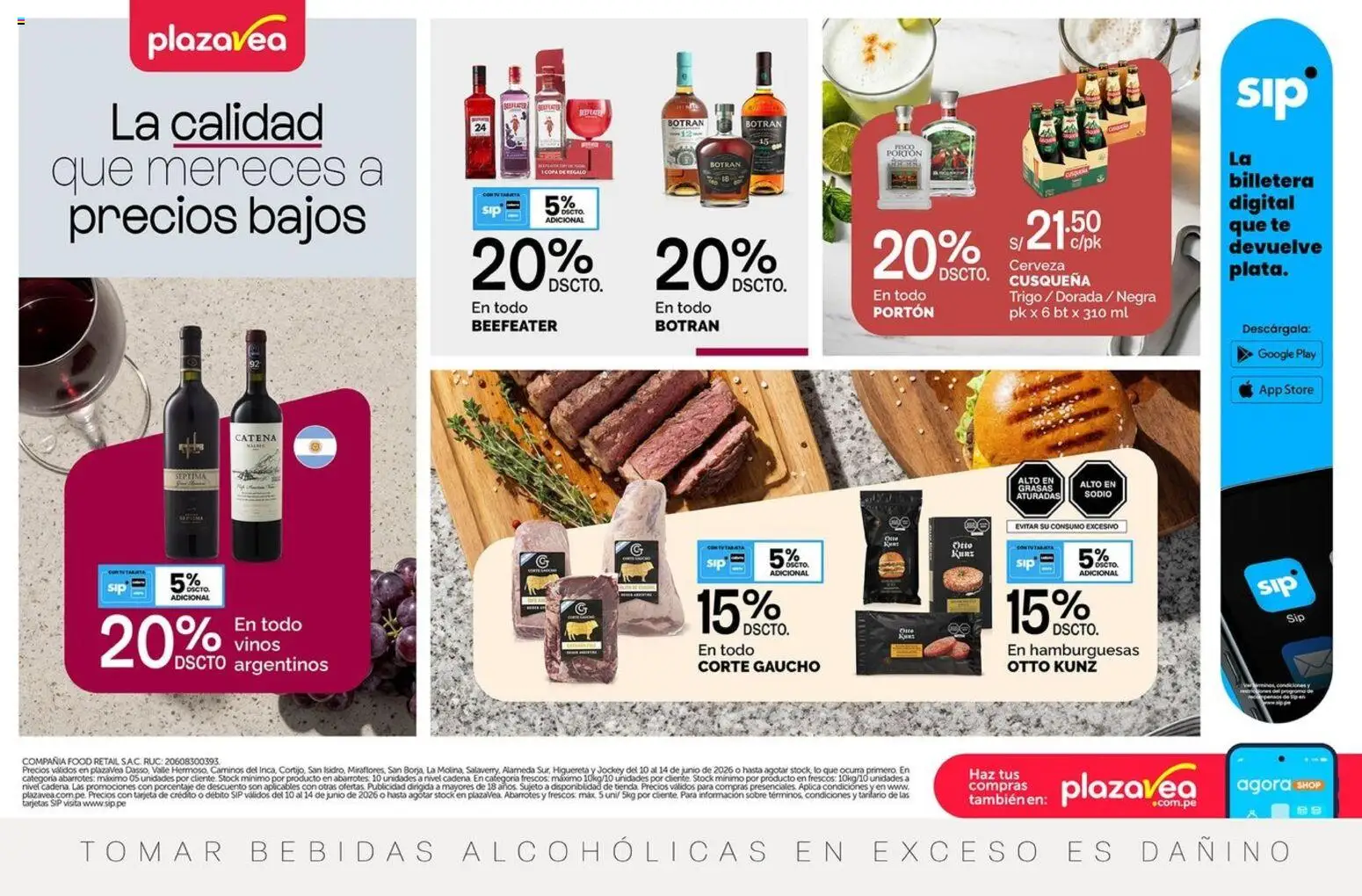 Vista previa de Catálogo Plaza Vea - AVISO BOMBA CLU A2 de la tienda Plaza Vea válido desde 10/06/2026 - Hamburguesas, Té, Cerveza, Billetera, Bebidas