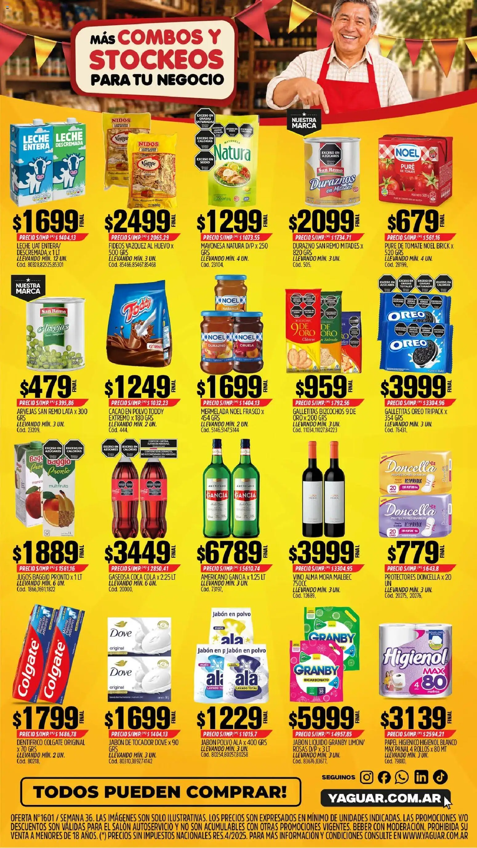 Vista previa del folleto de la tienda Yaguar válido desde el 31/08/2026 - Duraznos, Leche, Gaseosa, Jabón, Frasco, Pure de Tomate, Protectores diarios, Jabón en polvo
