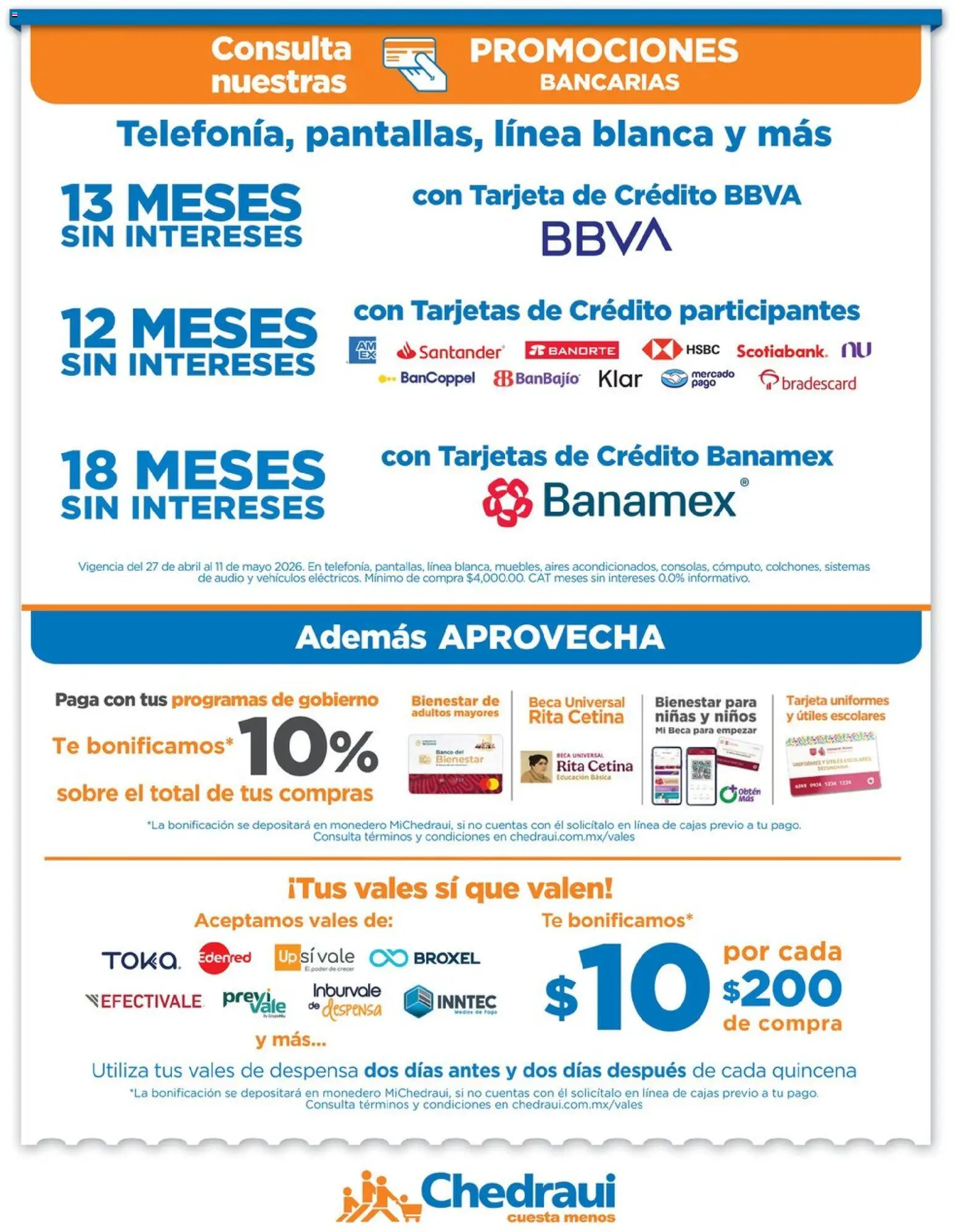 Vista previa las ofertas de la tienda Chedraui - Chedraui folleto Mejor para festejar a mamá desde el 27/04/2026 - Banco, Té, Sobre, Audio, Despensa, Monedero