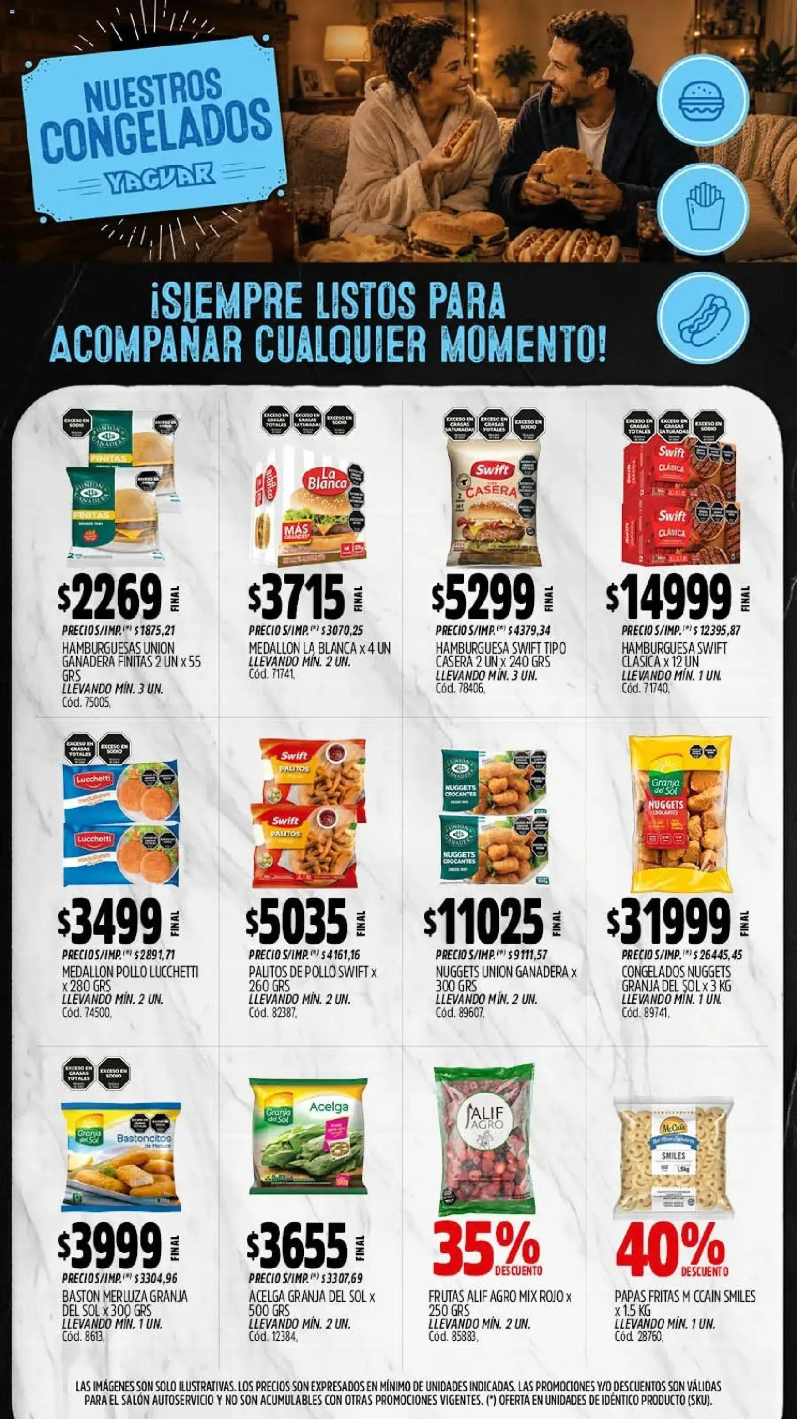 Vista previa del folleto de la tienda Yaguar válido desde el 28/09/2026 - Hamburguesa, Papas, Pollo, Papas fritas, Acelga