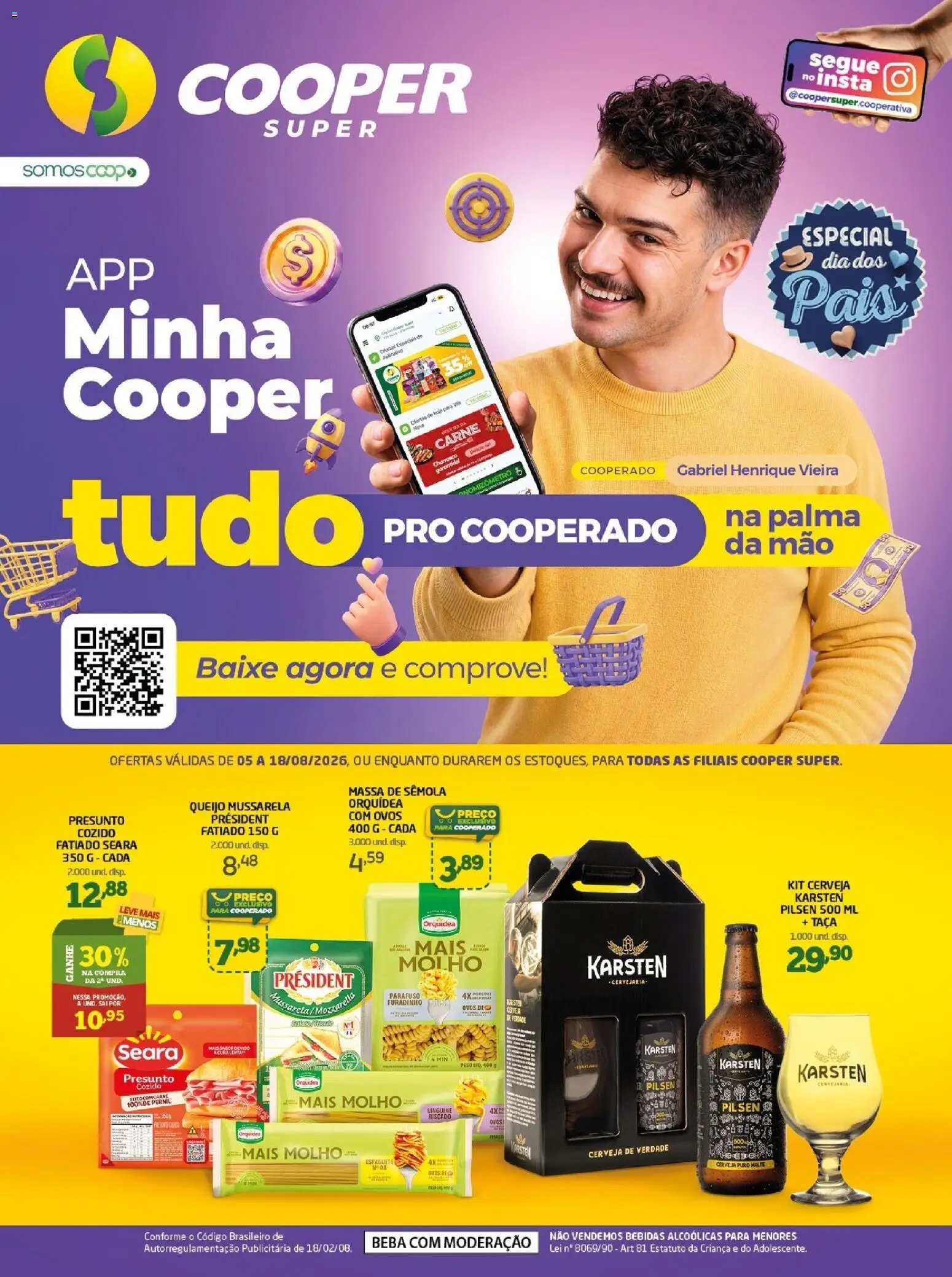 Pré-Visualização do folheto "Cooper ofertas Quinzenal" da loja Cooper válido a partir de 05/08/2026 - Cerveja, Bebidas, Ovos, Queijo, Carne, Mussarela, Presunto, Espaguete